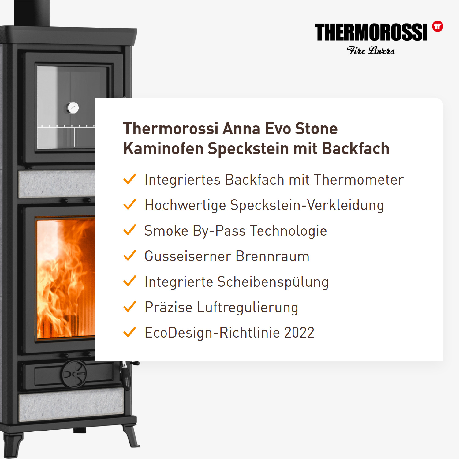 Thermorossi Anna Evo Stone Kaminofen Speckstein mit Backfach