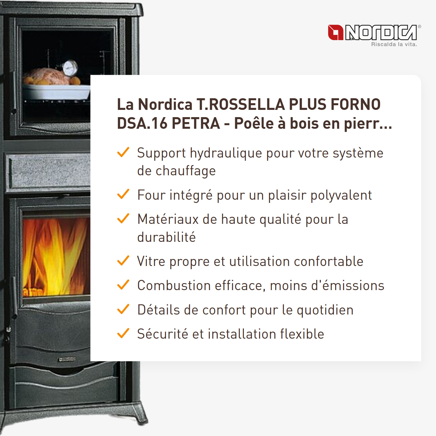 La Nordica T.ROSSELLA PLUS FORNO DSA.16 PETRA - poêle à bois en pierre naturelle