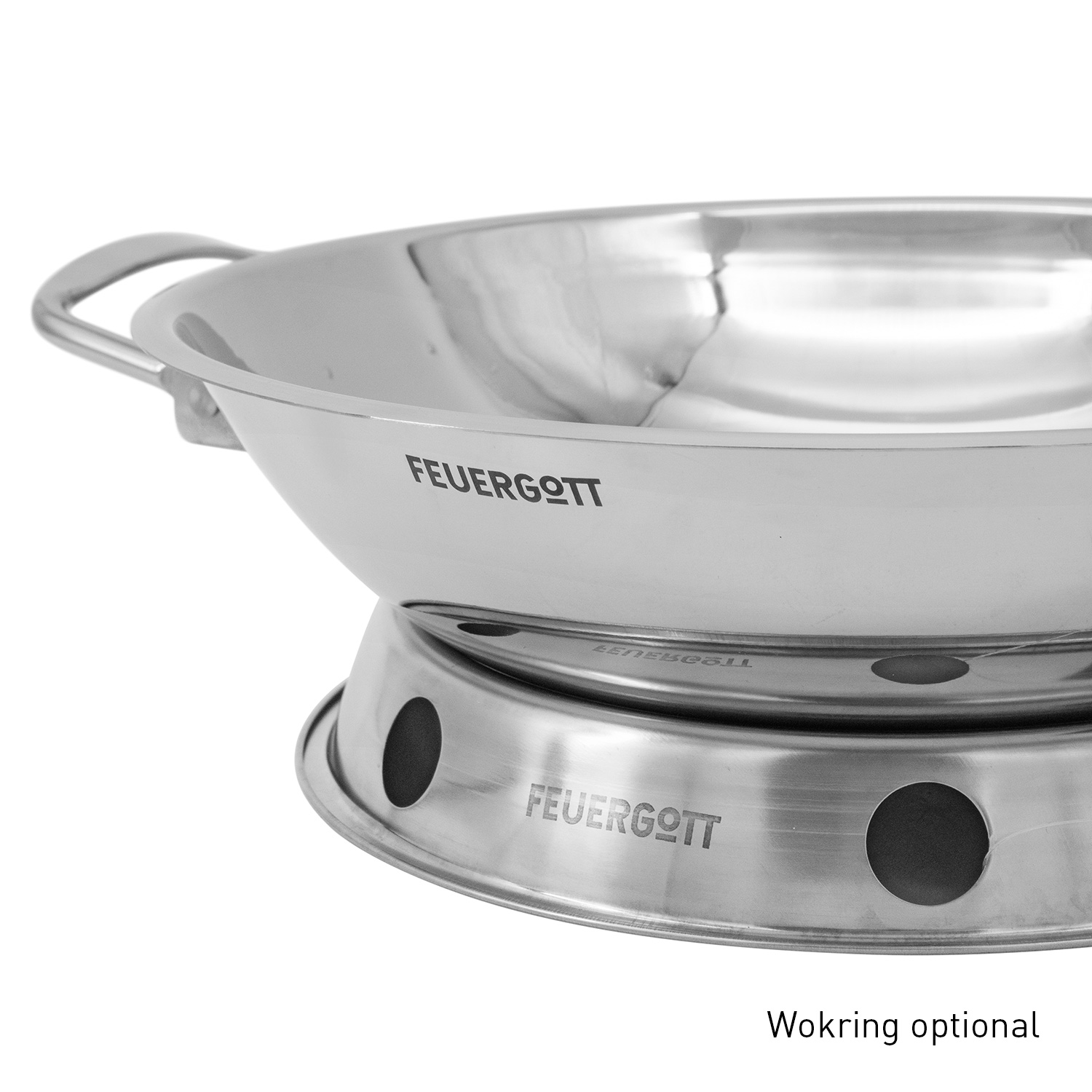 Feuergott Wok Edelstahl mit Wokring