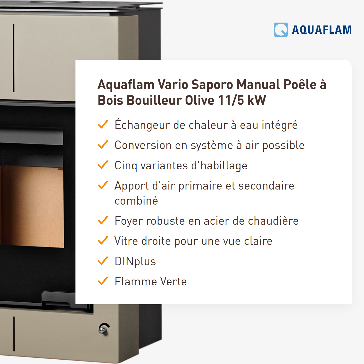 Aquaflam Vario Saporo Manuel Poêle à bois hydraulique Olive 11/5 kW