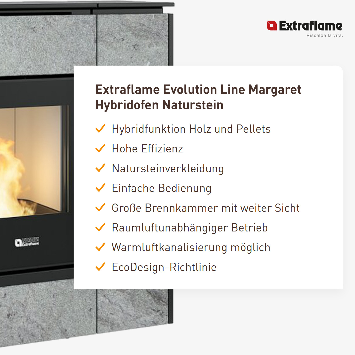 Extraflame Evolution Line Margaret Hybridofen Naturstein