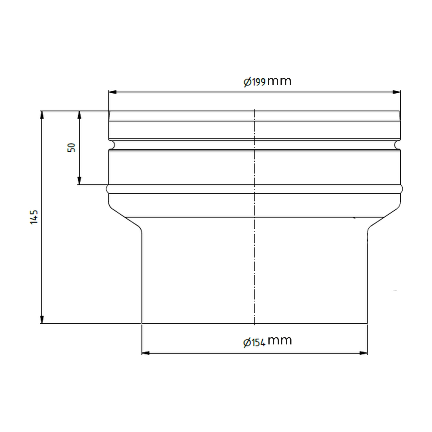 Raik Lifestyle Extension diamètre 150w/diamètre 200e 2,00mm l=145mm avec joint gris pour tuyau de fumée/ conduit de fumée