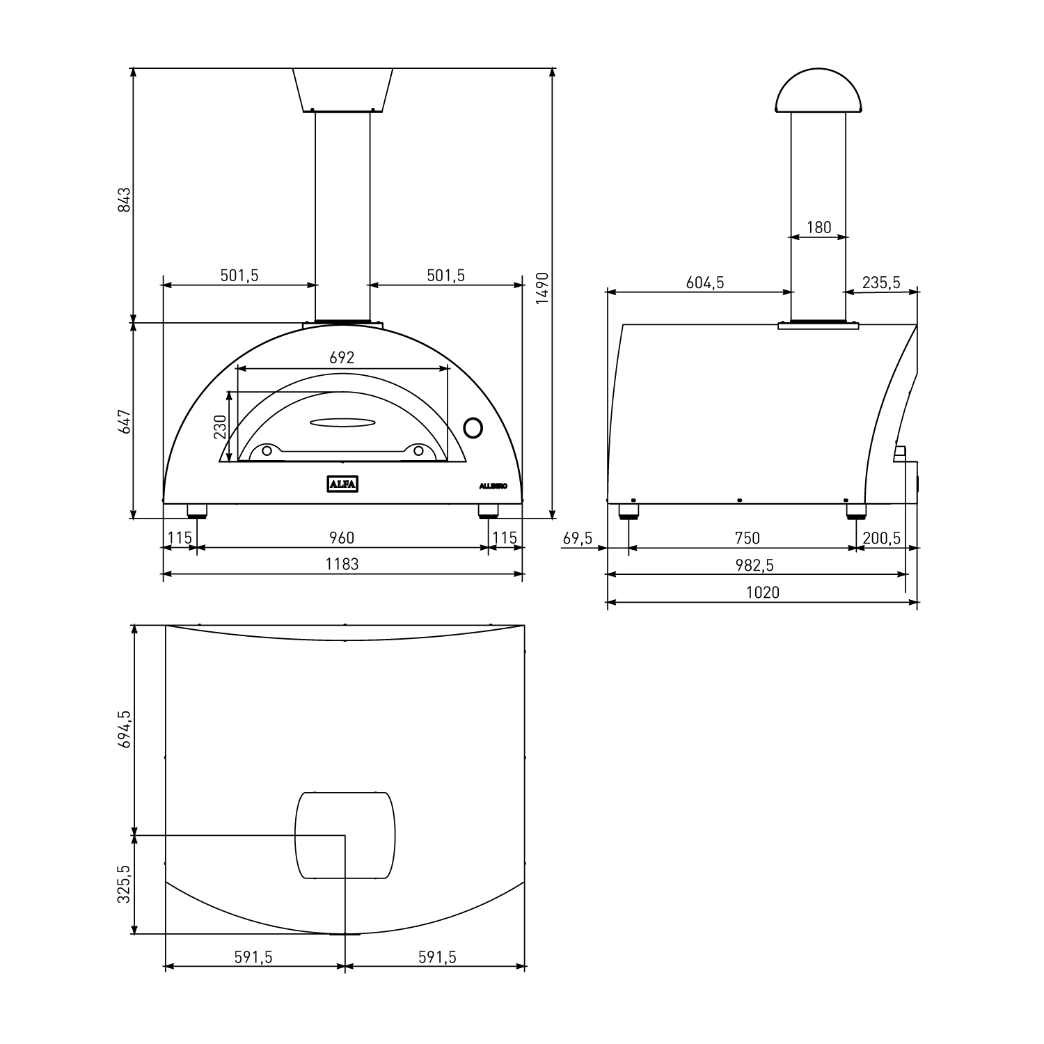 Alfa Forni Allegro Pizzaofen Gelb ohne Unterbau + Ventura Pizza-Set (4-tlg.) gratis