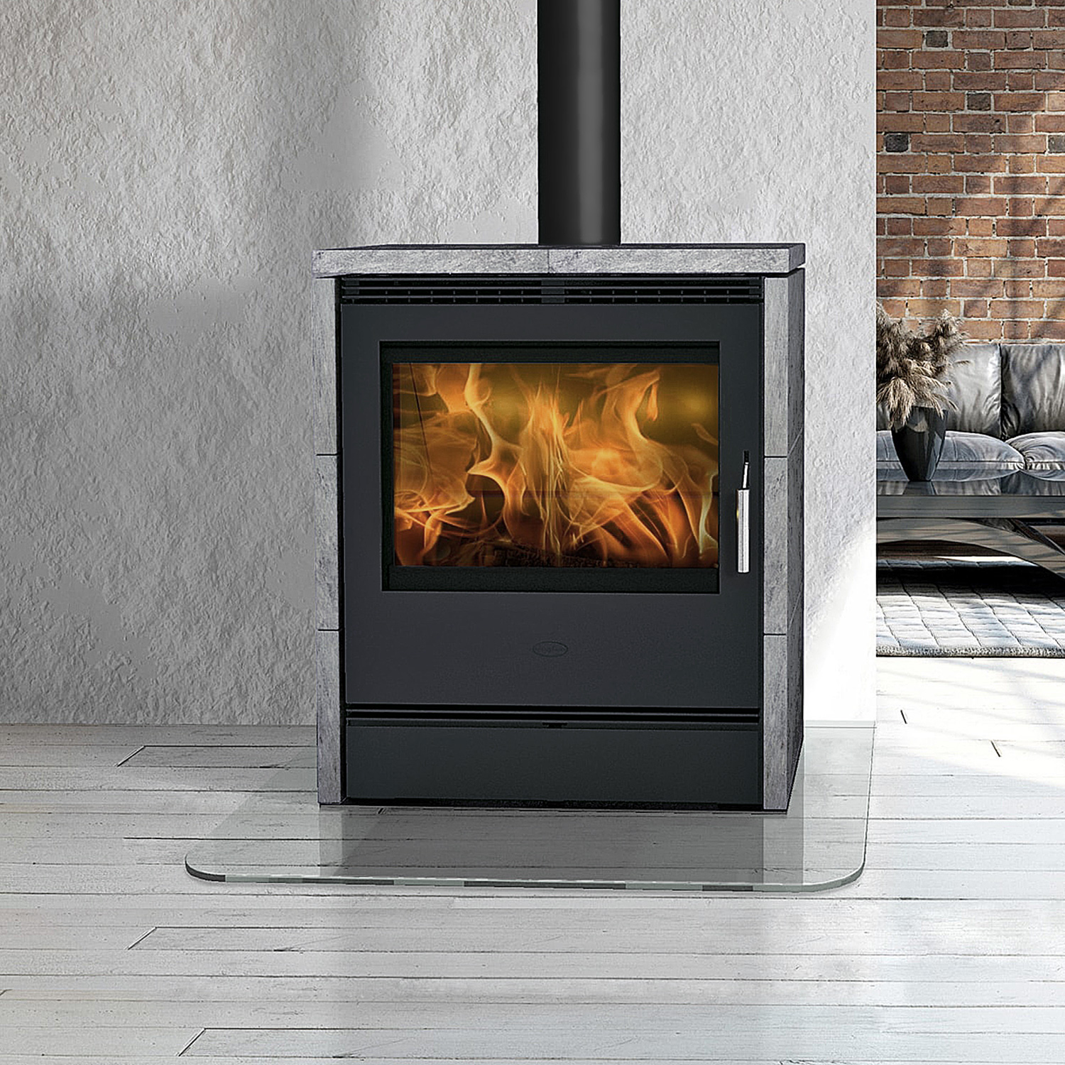 Cheminée à bois Rönky poêle à bois à combustion continue Acier Gris fonte | Pierre ollaire