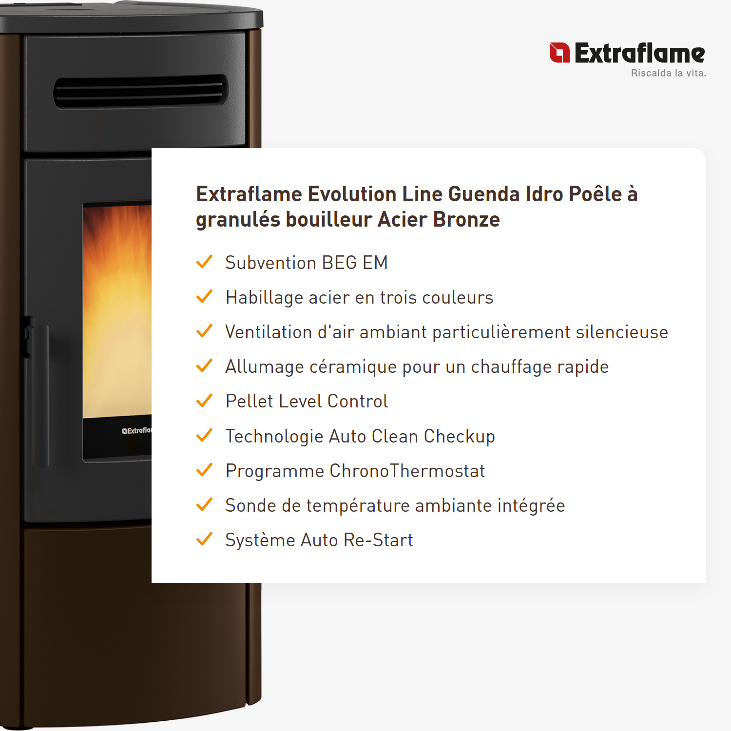 Extraflame Evolution Line Guenda Idro poêle à granulés bouilleur acier bronze