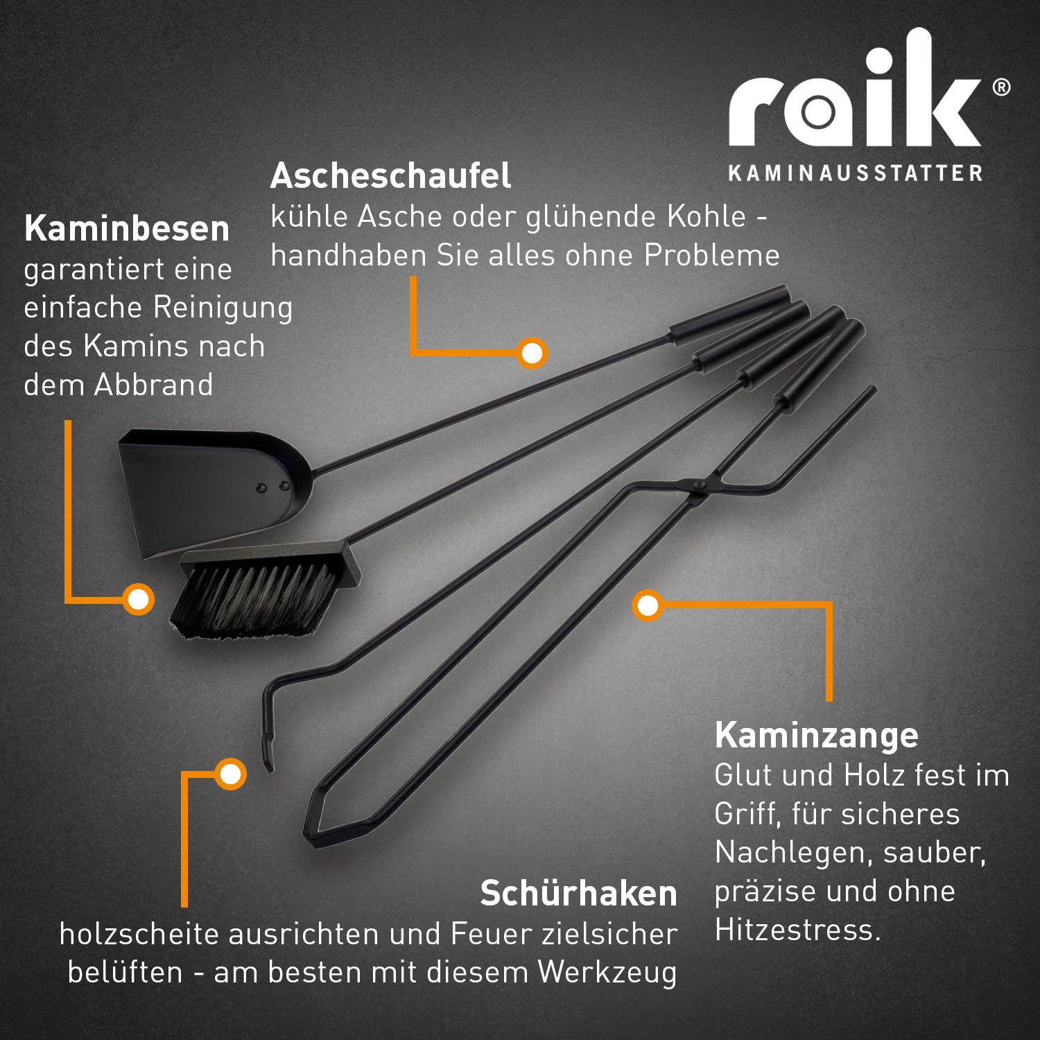 Raik Kaminbesteck Oskar Set 5-teilig Bronze