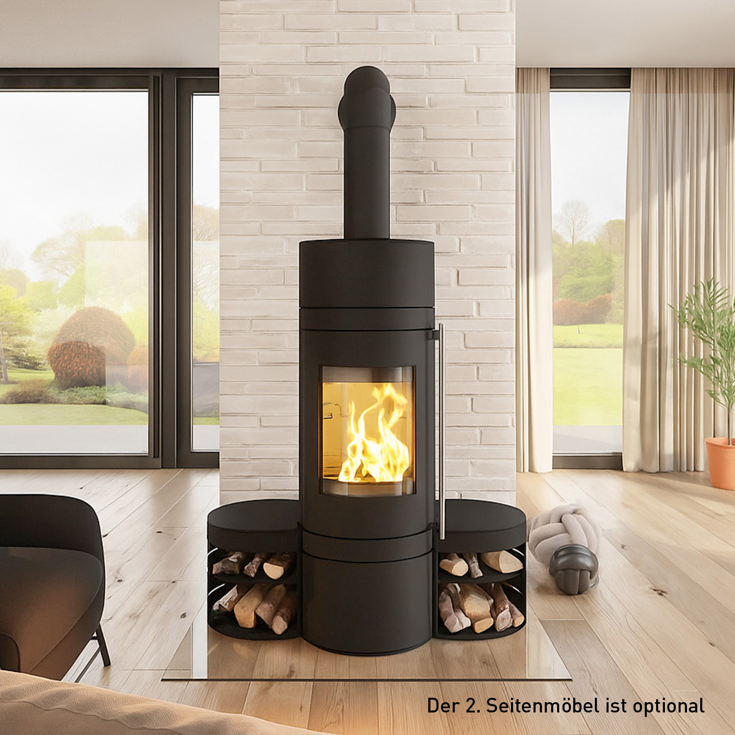 Haas+Sohn meuble latéral/compartiment range-bûches MENTON RLU noir profond accessoires