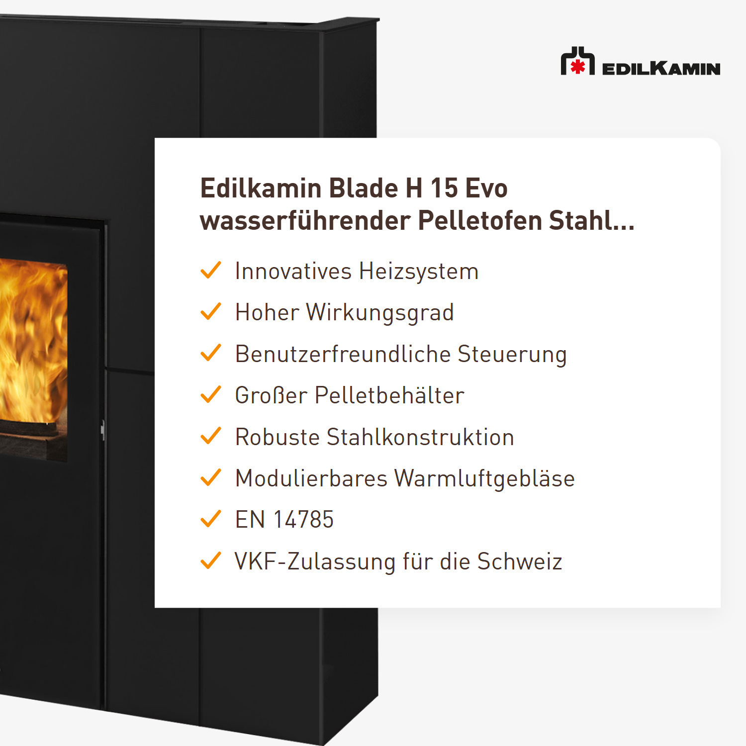 Edilkamin Blade H 15 Evo wasserführender Pelletofen Stahl Schwarz