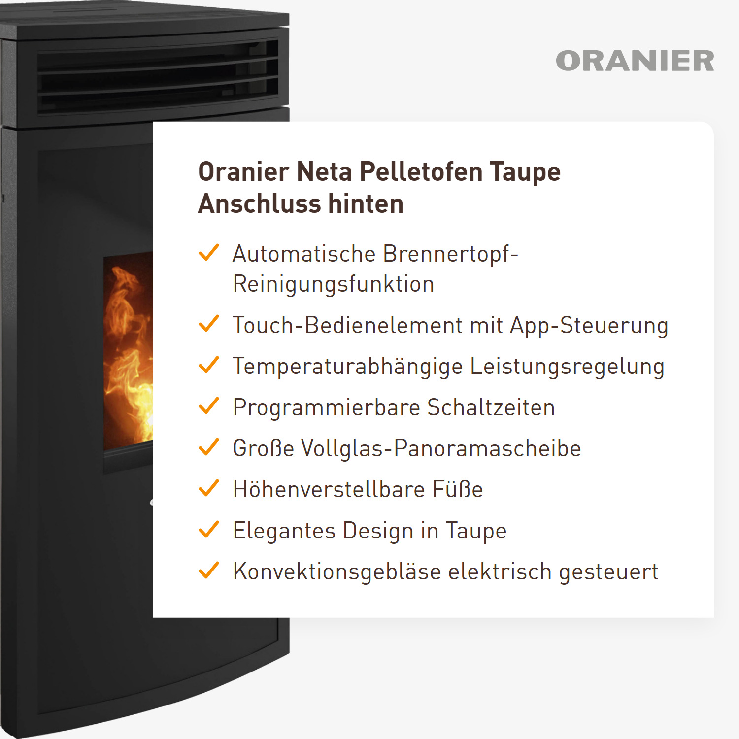 Oranier Neta Pelletofen Taupe Anschluss hinten