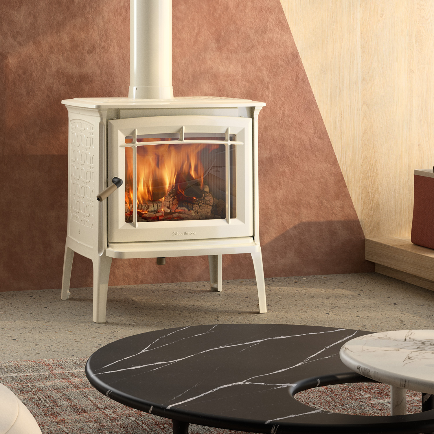 Hergom Shelburne Kaminofen Gusseisen Beige emailliert