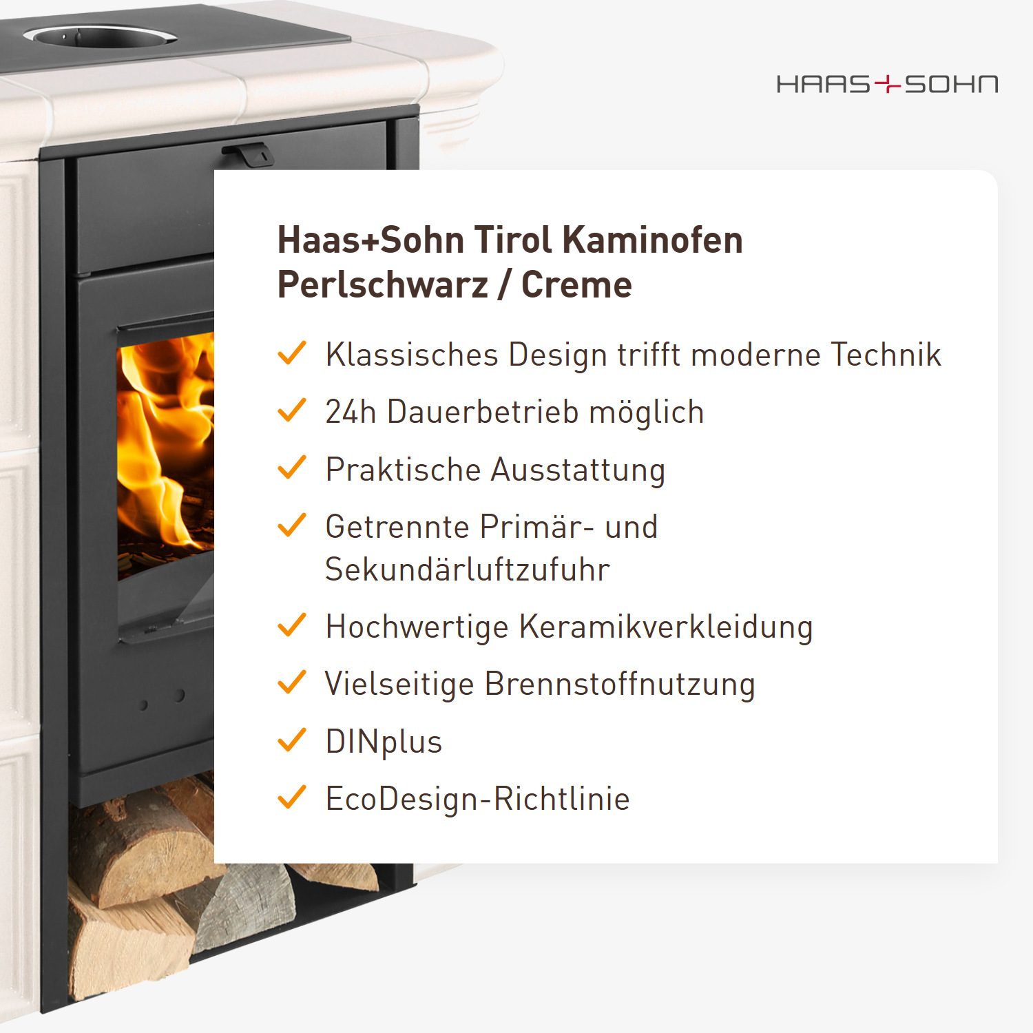 Haas+Sohn Tirol Kaminofen Perlschwarz / Creme