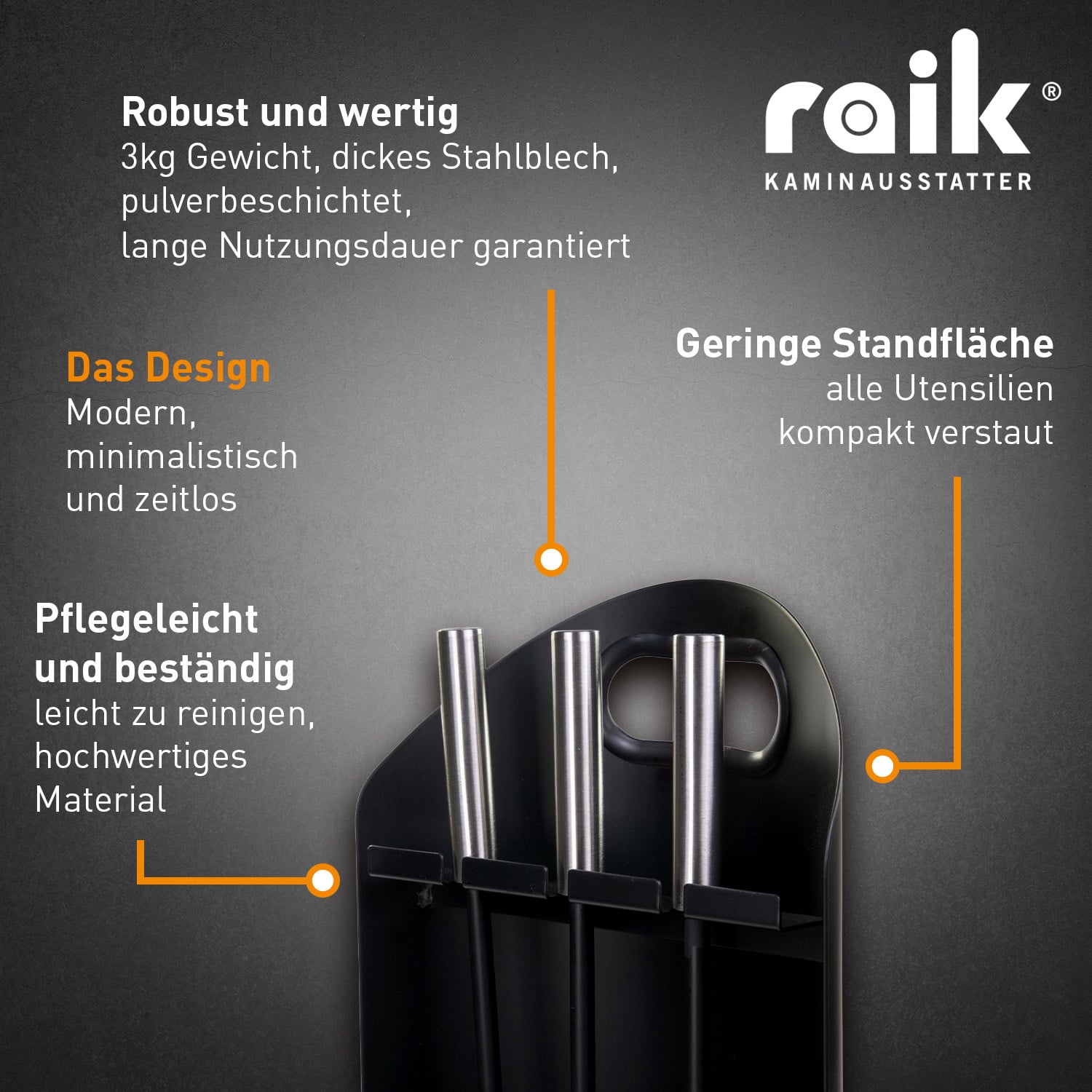Raik Kaminbesteck Ludwig Set 4-teilig Schwarz