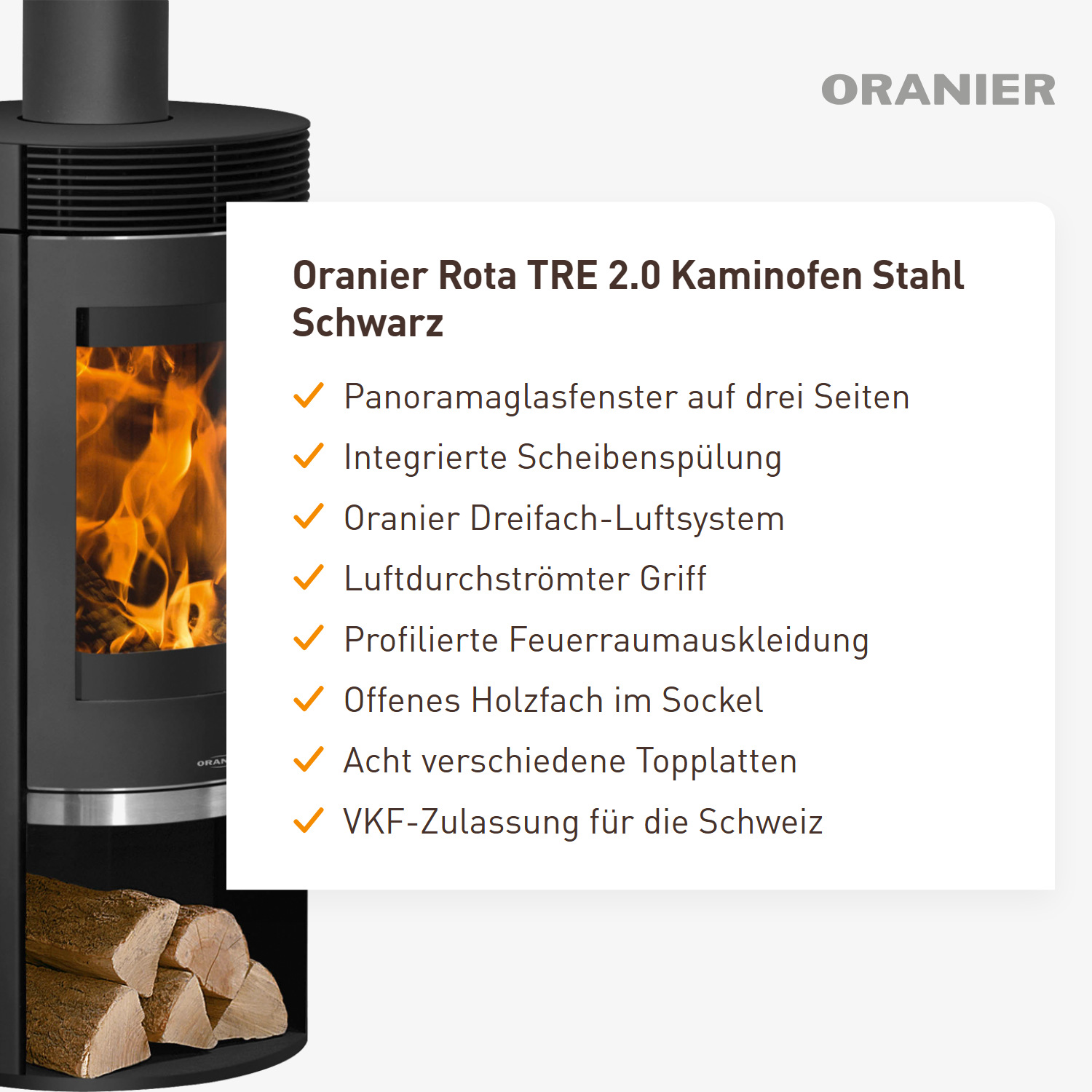 Oranier Rota TRE 2.0 Kaminofen Stahl Schwarz