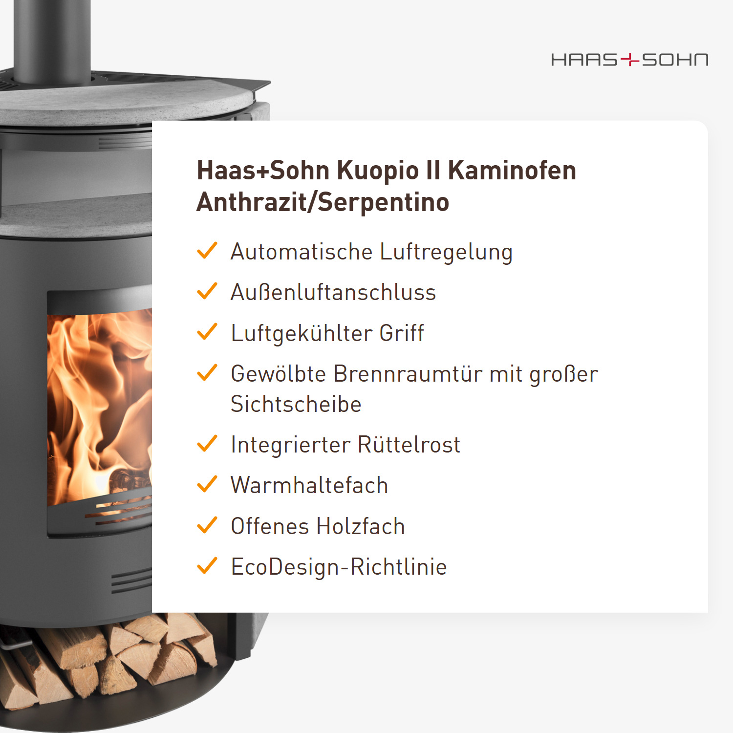 Haas+Sohn Kuopio II Kaminofen Anthrazit/Serpentino