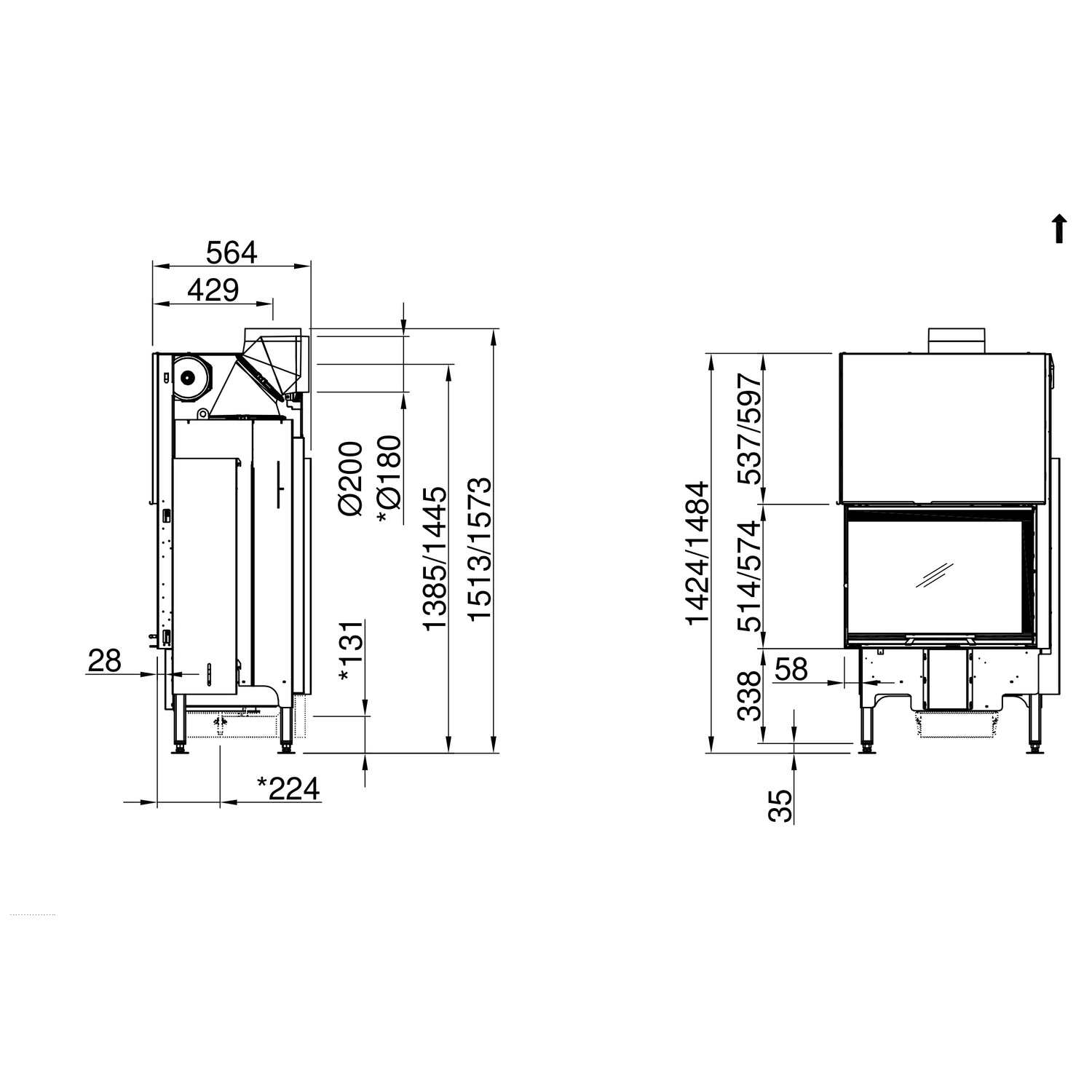 Spartherm Varia 2Lh Kamineinsatz 1424 180 mm