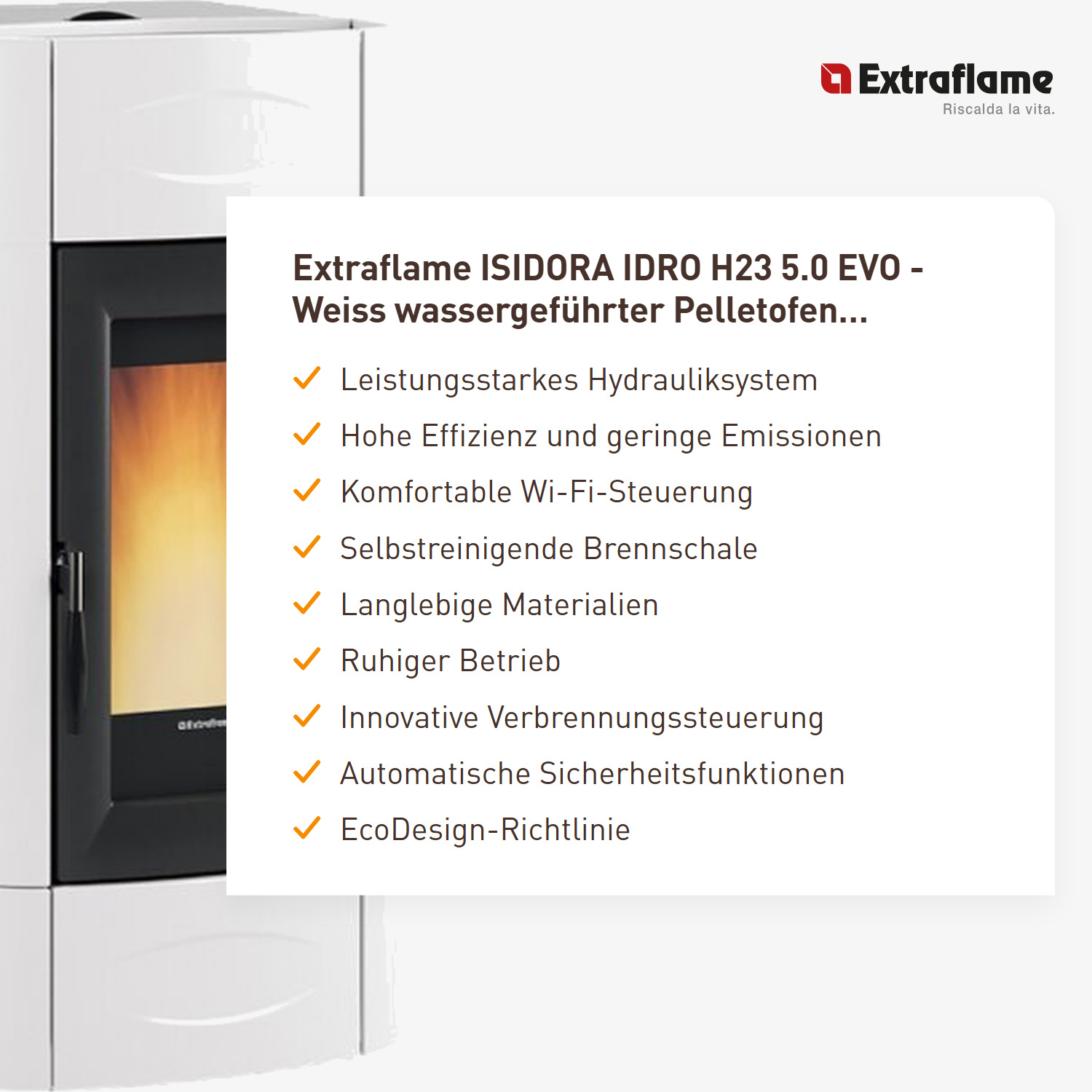 Extraflame ISIDORA IDRO H23 5.0 EVO - Weiss wassergeführter Pelletofen EVOLUTION LINE