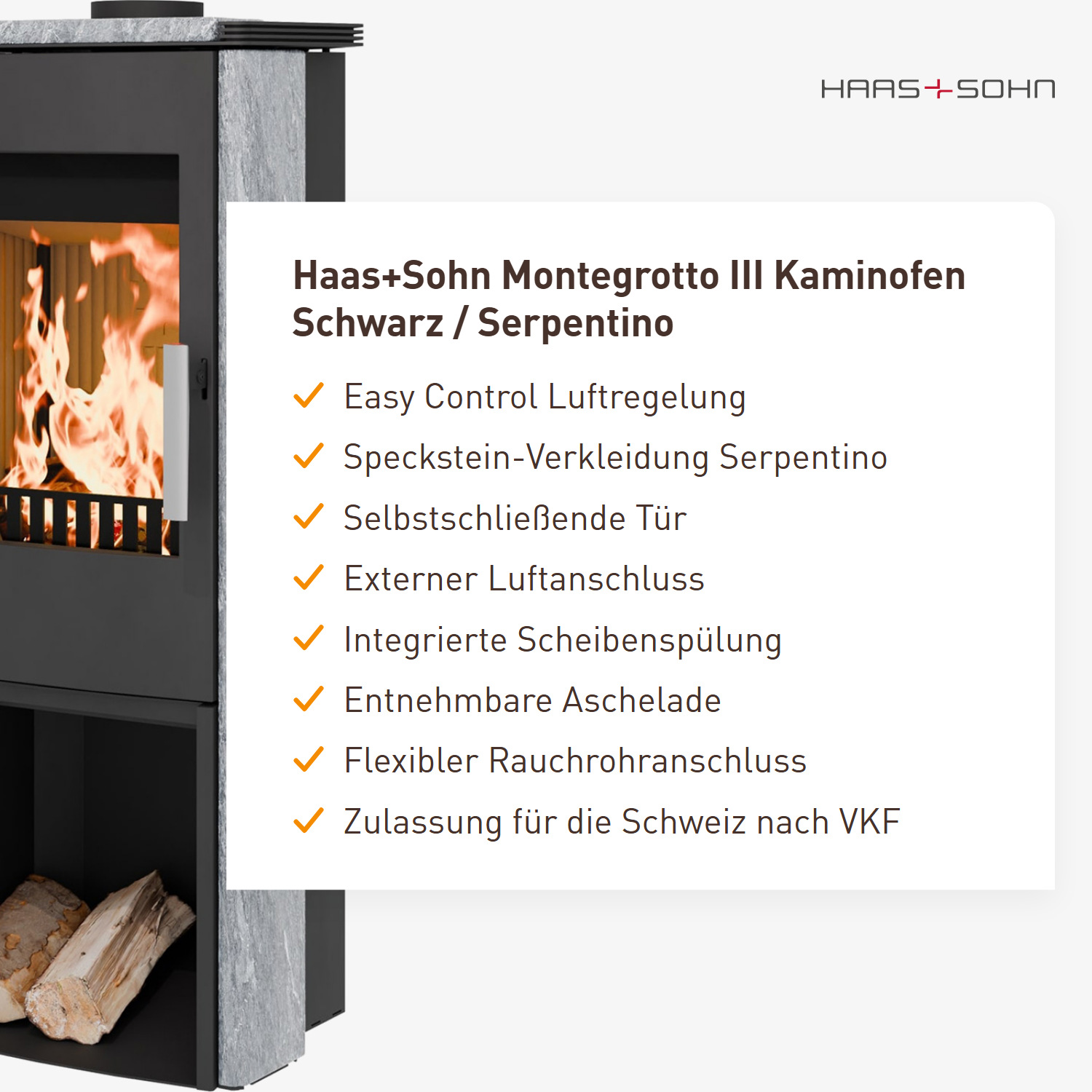 Haas+Sohn Montegrotto III Kaminofen Schwarz / Serpentino