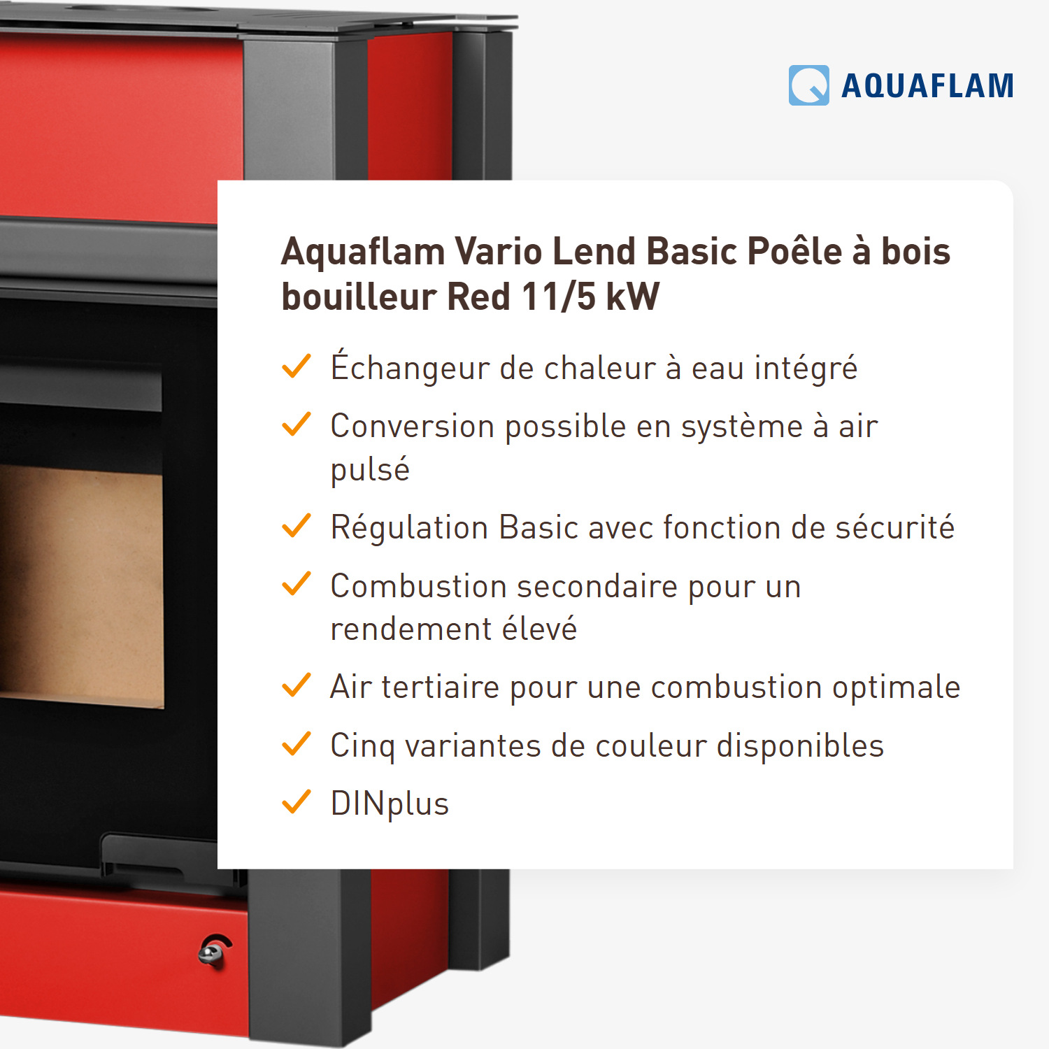 Aquaflam Vario Lend Basic Poêle à bois hydraulique Rouge 11/5 kW