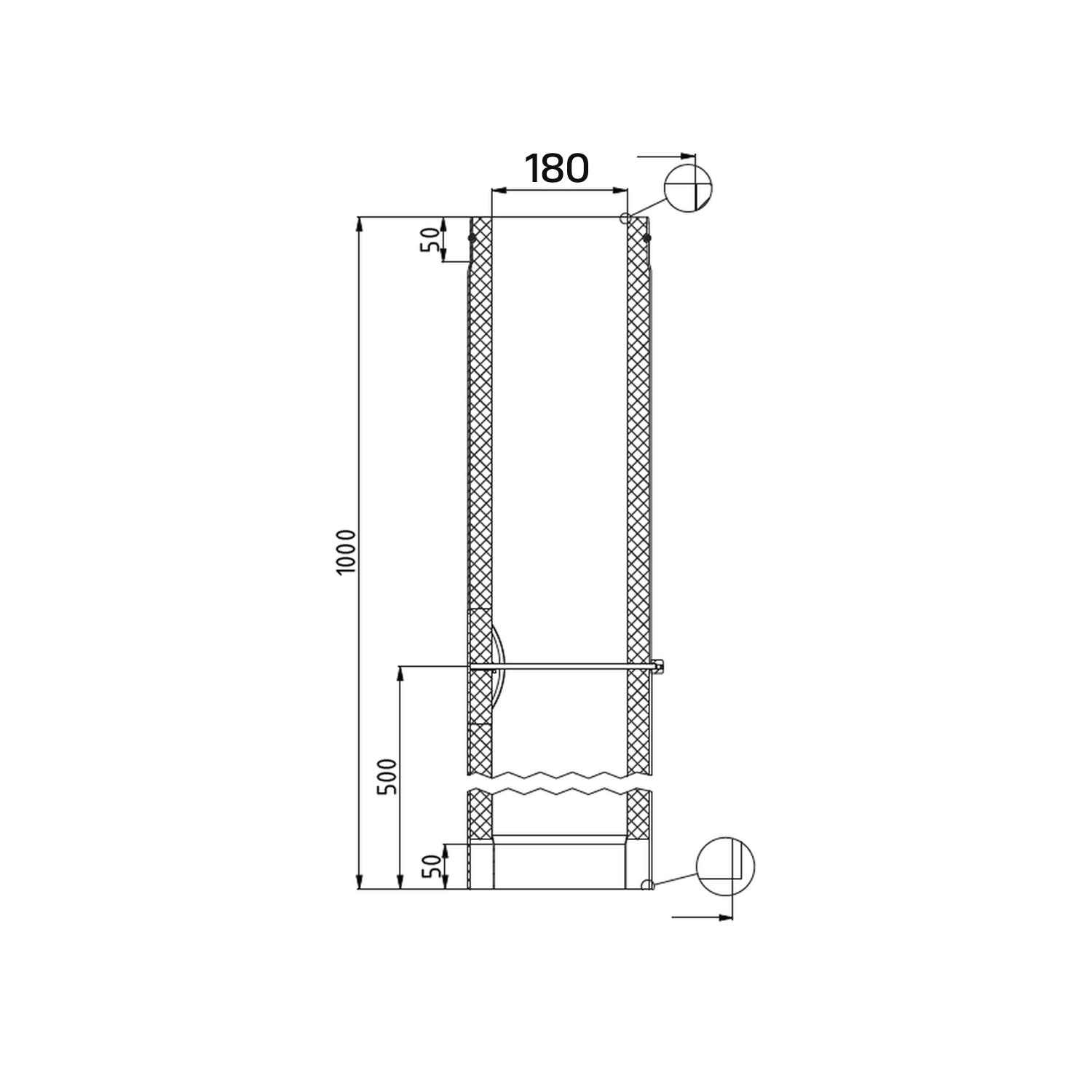 Raik Lifestyle DUO coude de tuyau de fumée 180mm noir L: 1000mm avec porte pour tuyau de fumée / conduit de fumée
