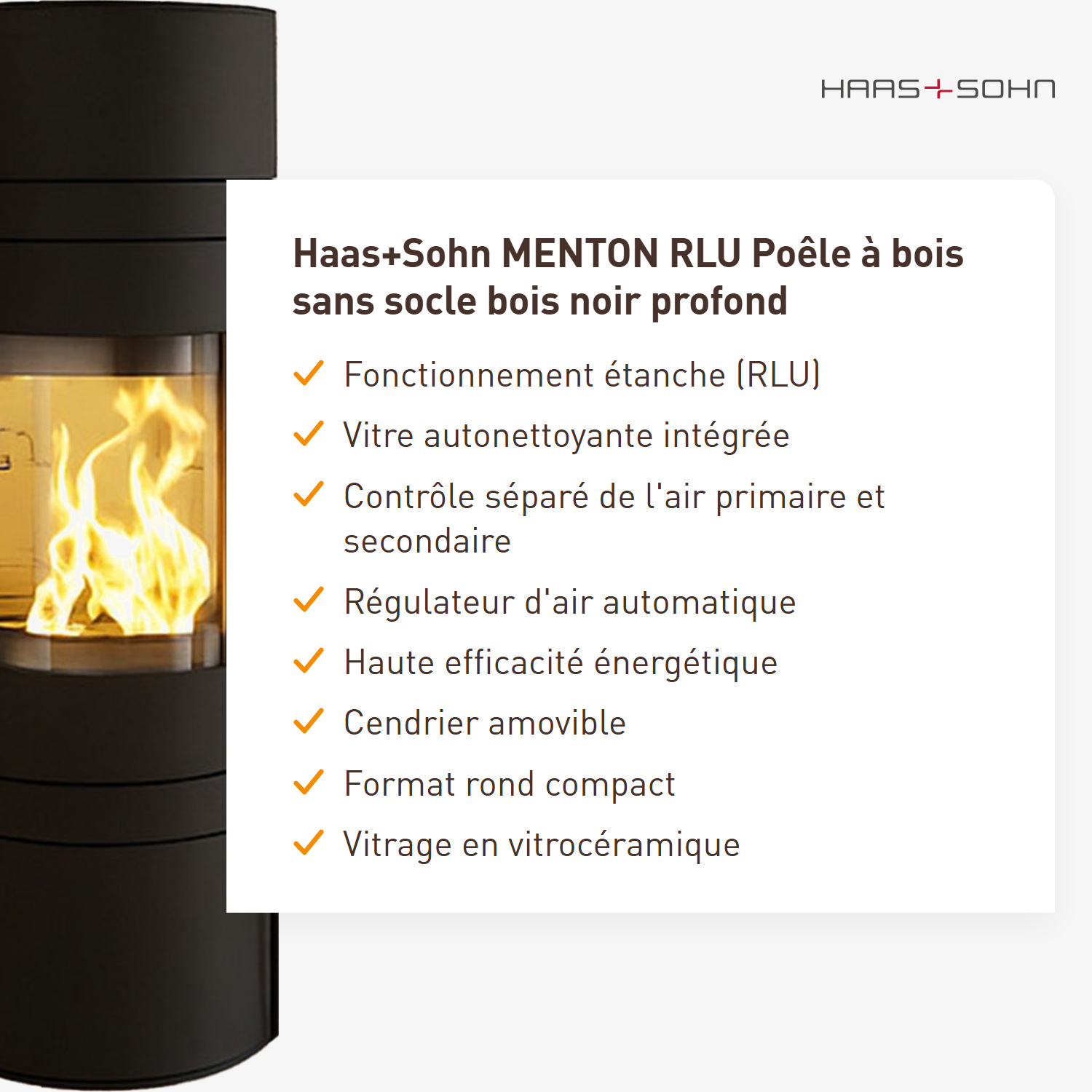 Haas+Sohn MENTON RLU poêle à bois sans socle en bois noir profond