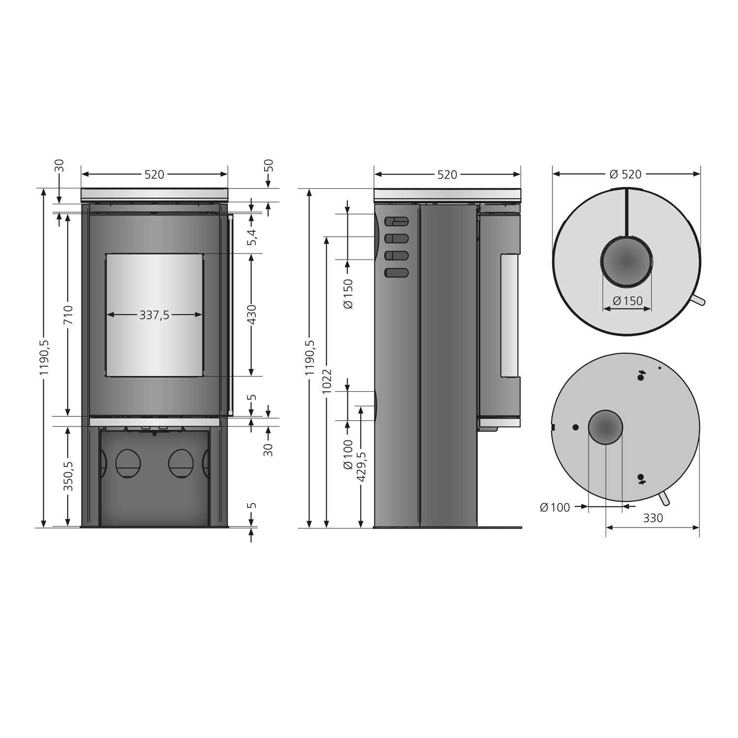 Justus Faro 2.0 Kaminofen Stahl Schwarz mit Glas-Abdeckplatte