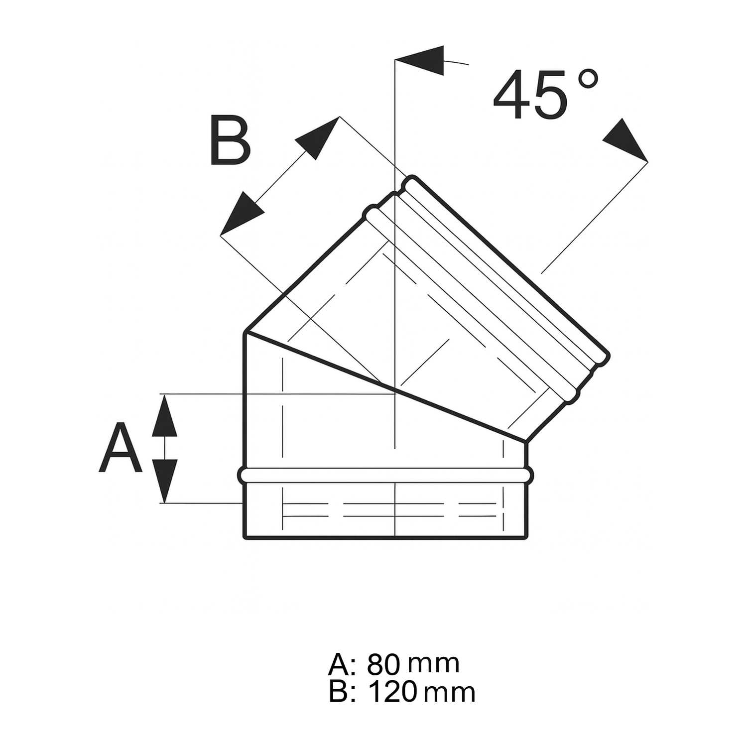 Schiedel ICS coude 45° Ø130 mm double paroi brillant