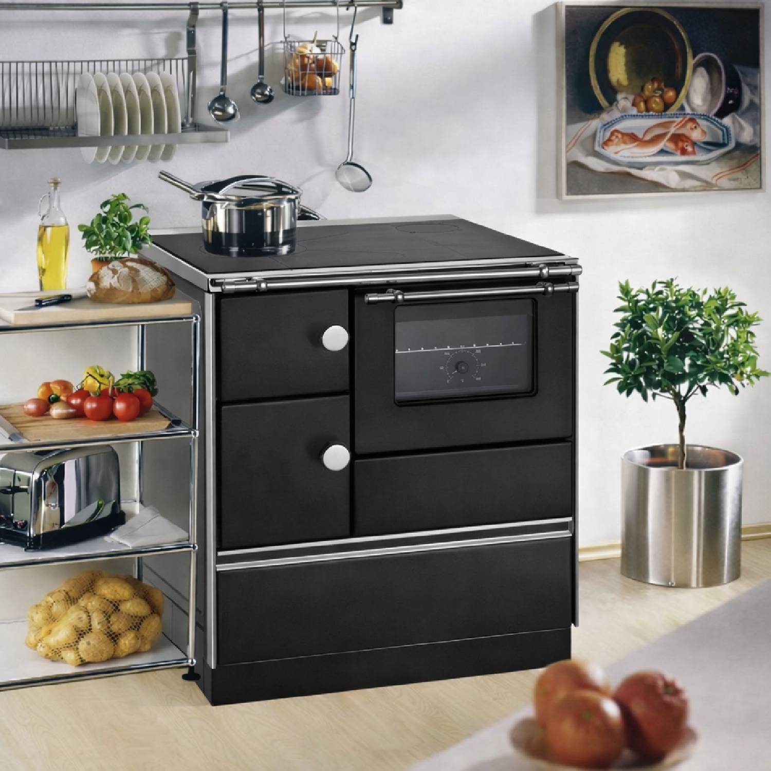 Westminster cuisinière à bois K 76-70 noir raccordement tuyaux gauche