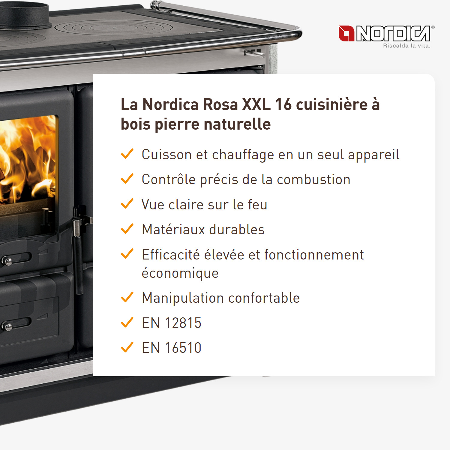 La Nordica Rosa XXL 16 cuisinière à bois pierre naturelle