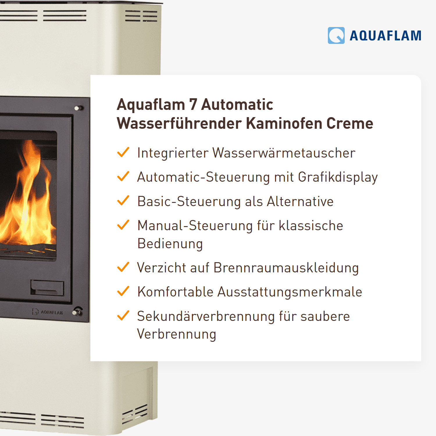 Aquaflam 7 Automatic Wasserführender Kaminofen Creme