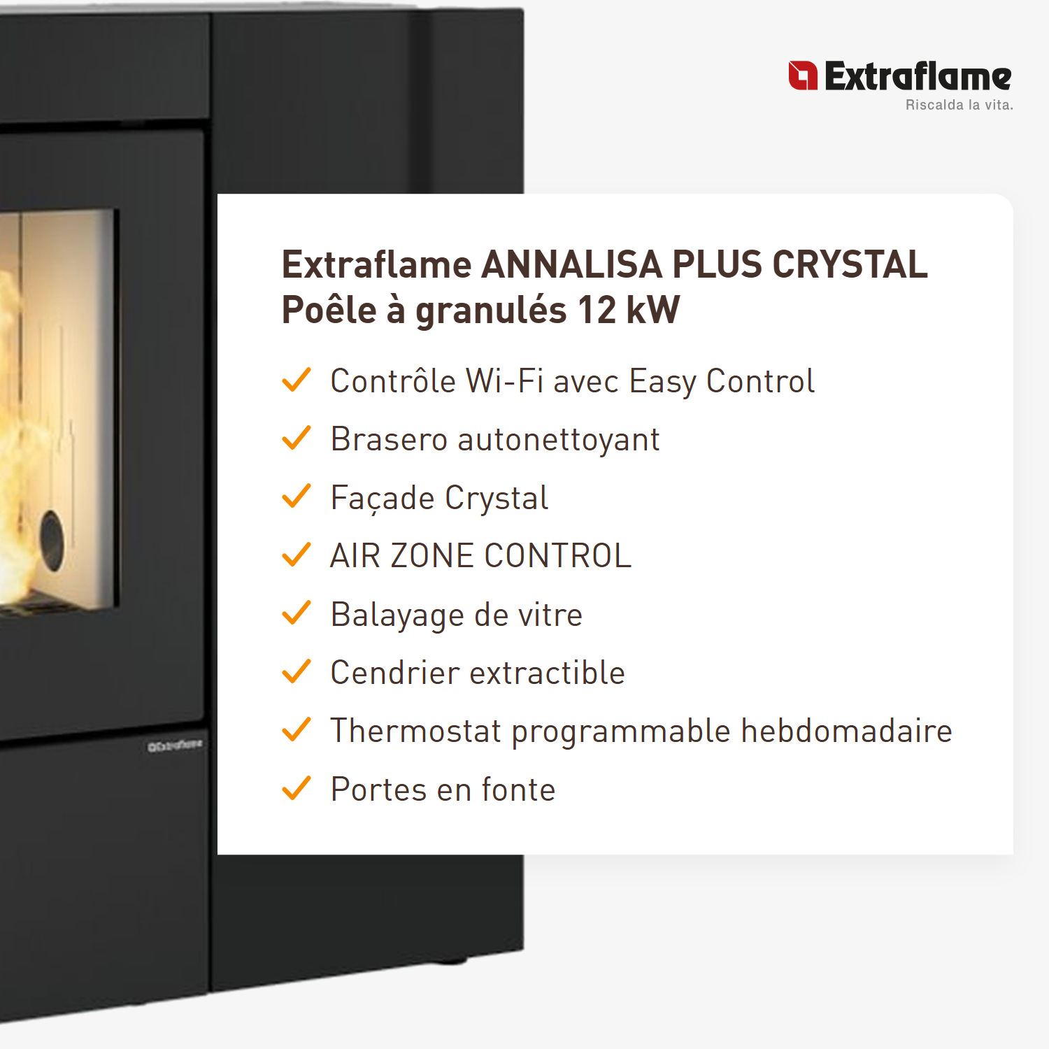 Extraflame ANNALISA PLUS CRYSTAL - noir poêle à granulés EVOLUTION LINE