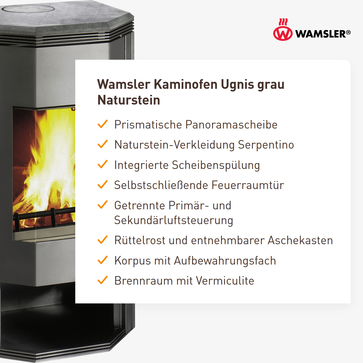 Wamsler Kaminofen Ugnis grau Naturstein