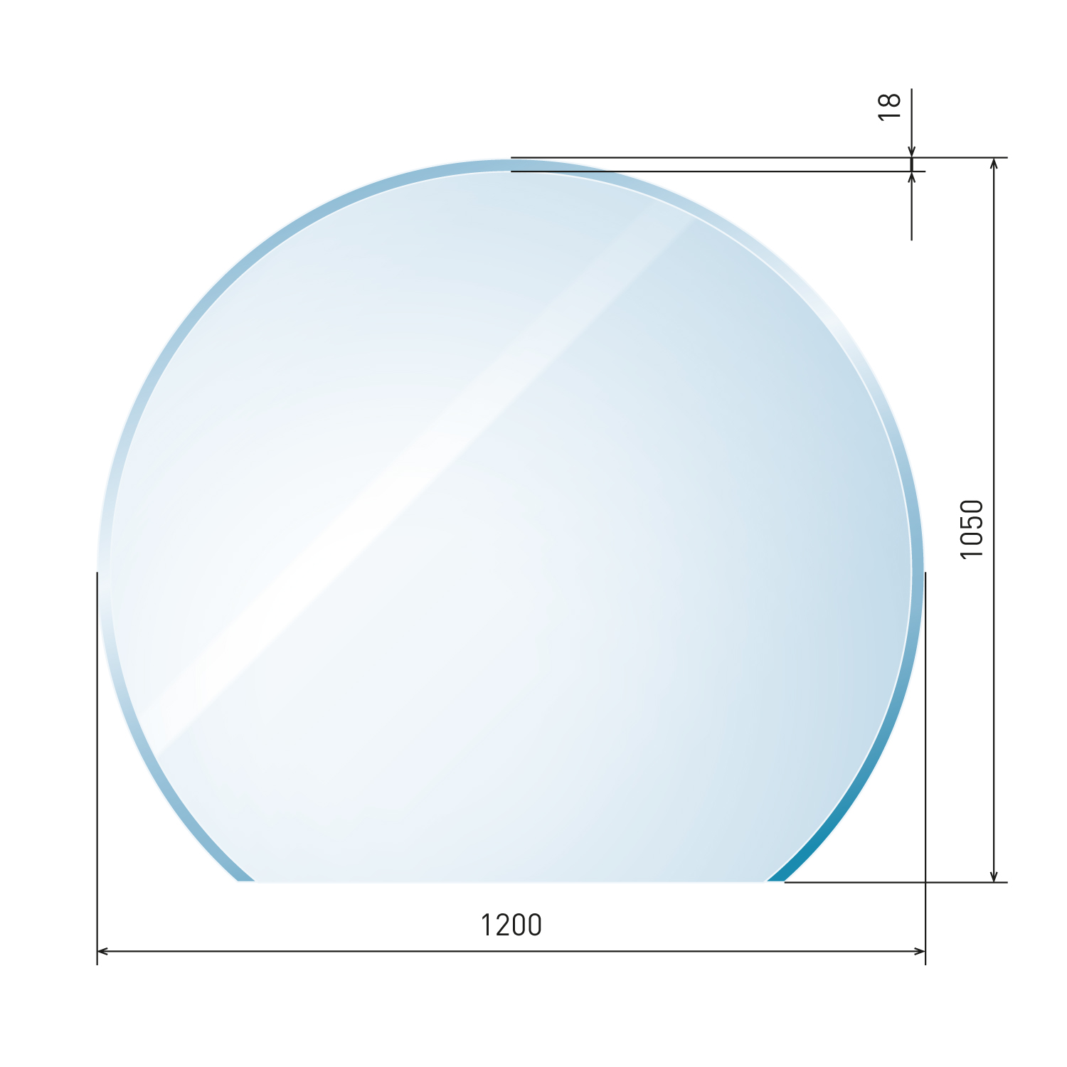 Plaque de verre Raik Kamin section circulaire incl. facette