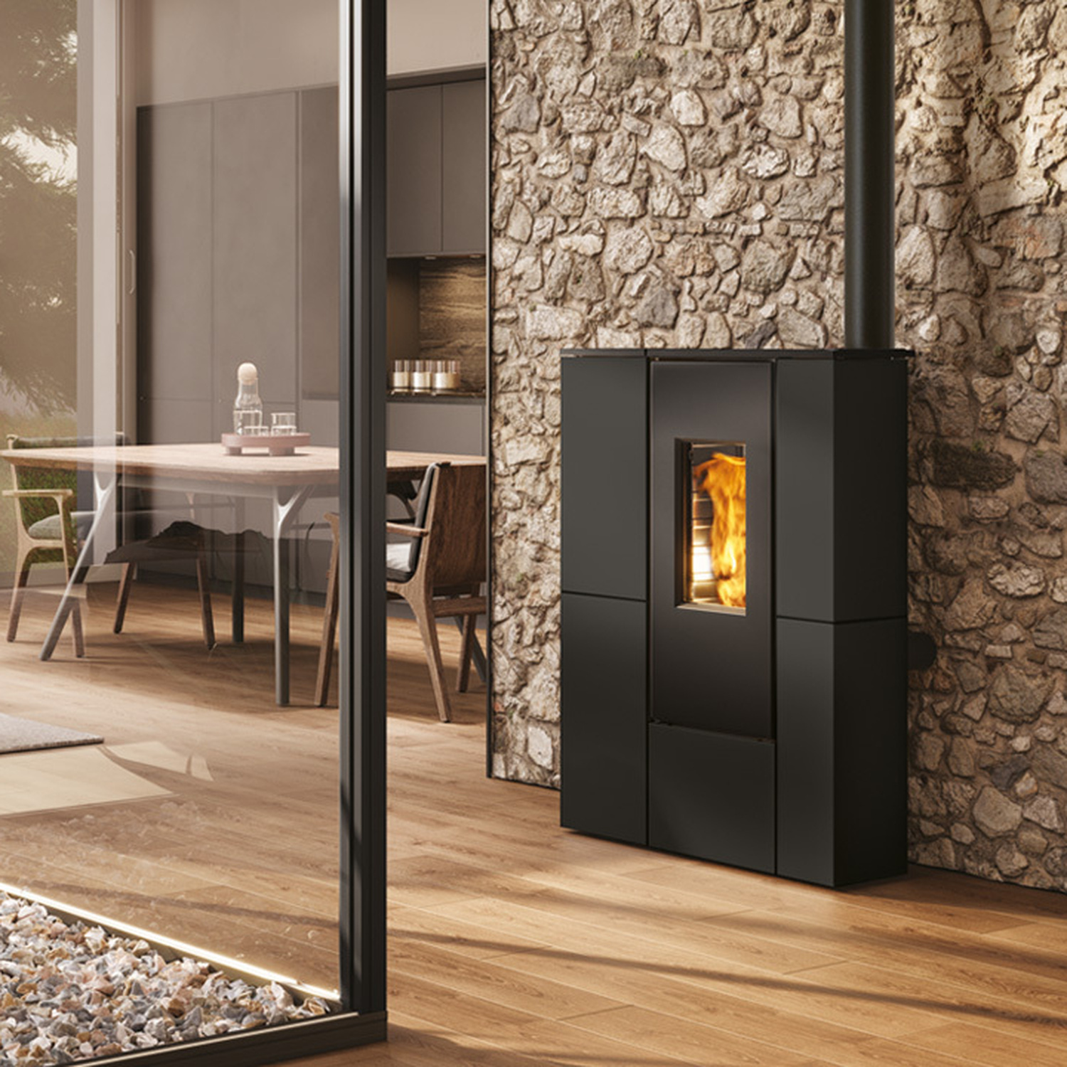 Edilkamin Tratto 9+ Poêle à granulés coaxial habillage acier noir