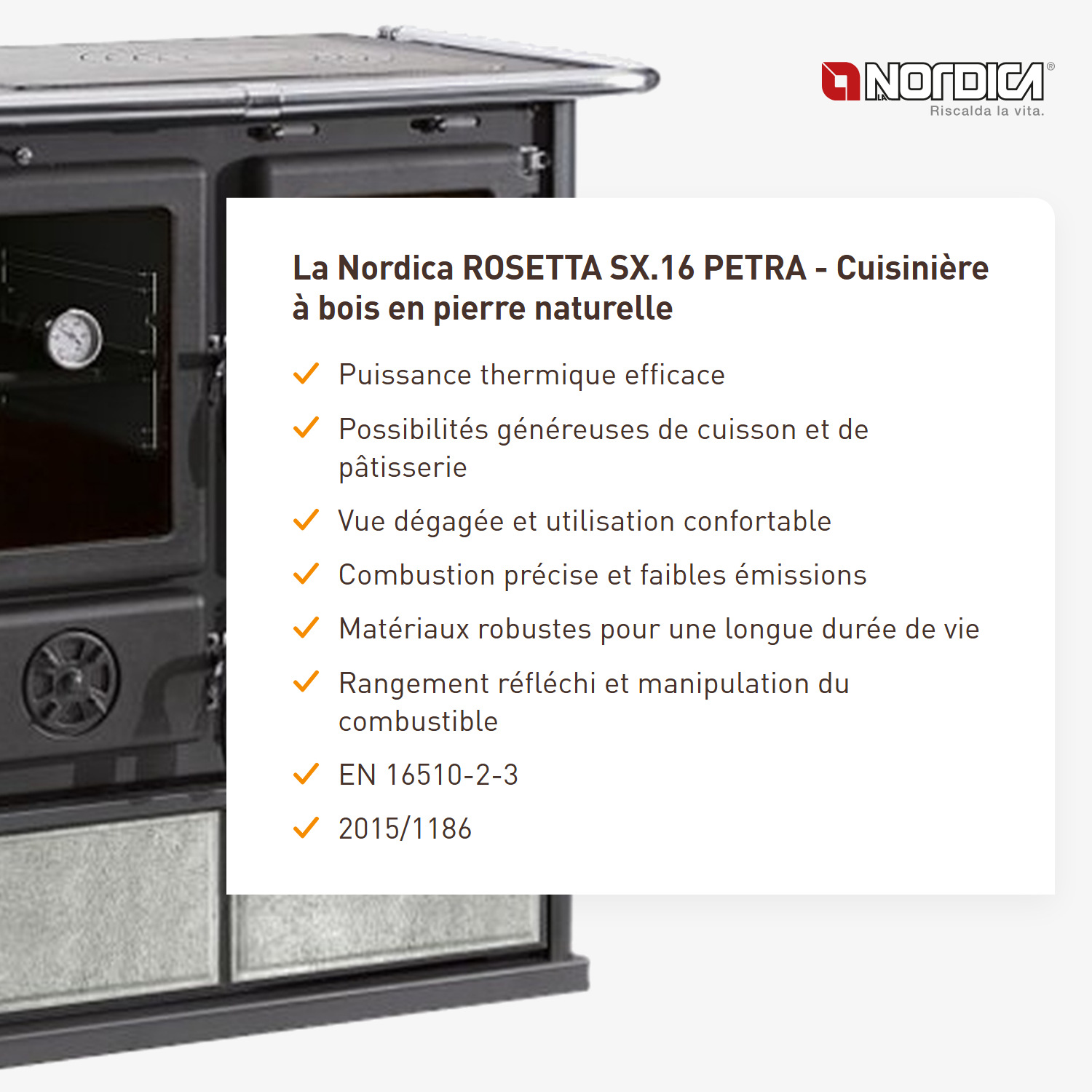 La Nordica ROSETTA SX.16 PETRA - pierre naturelle cuisinière à bois