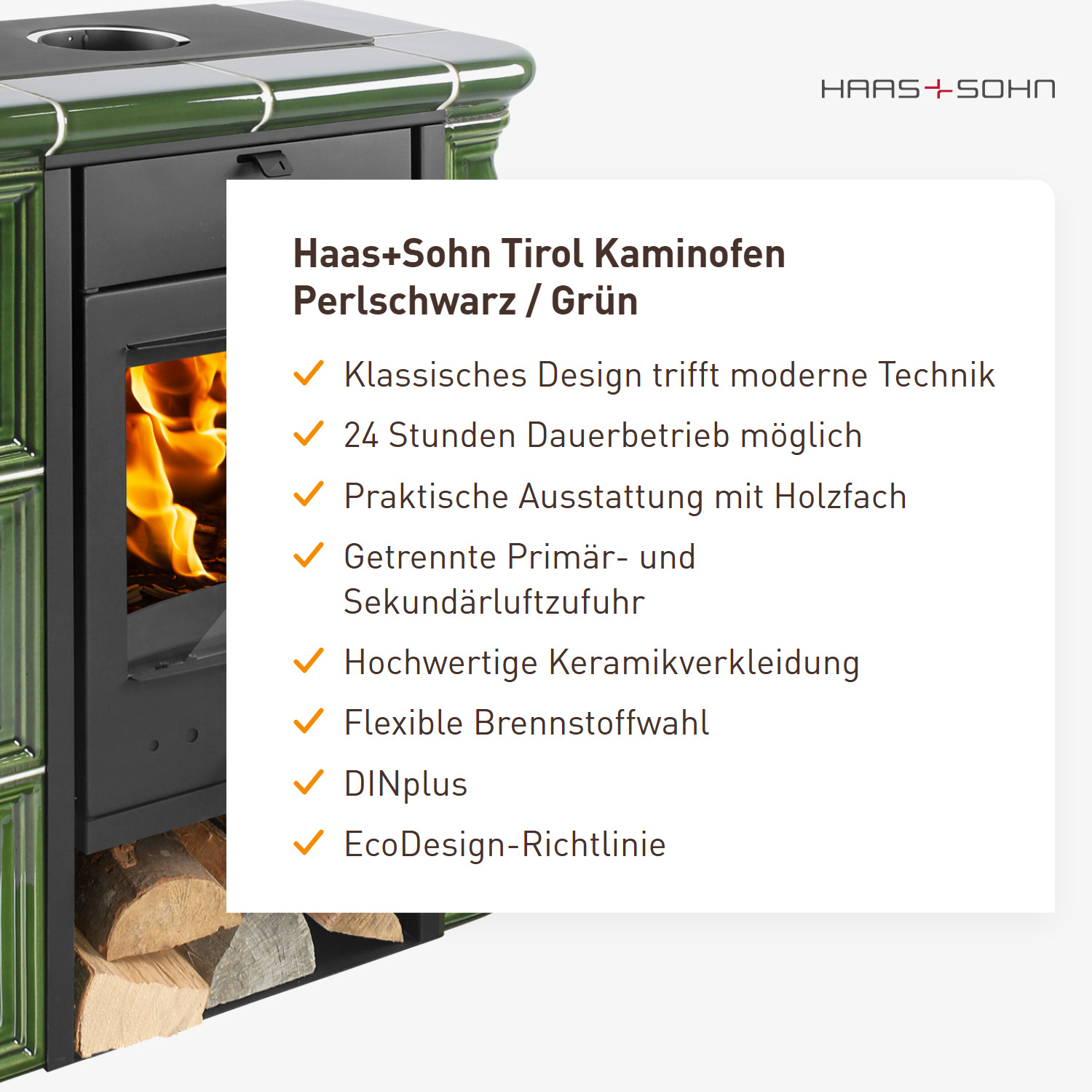 Haas+Sohn Tirol Kaminofen Perlschwarz / Grün