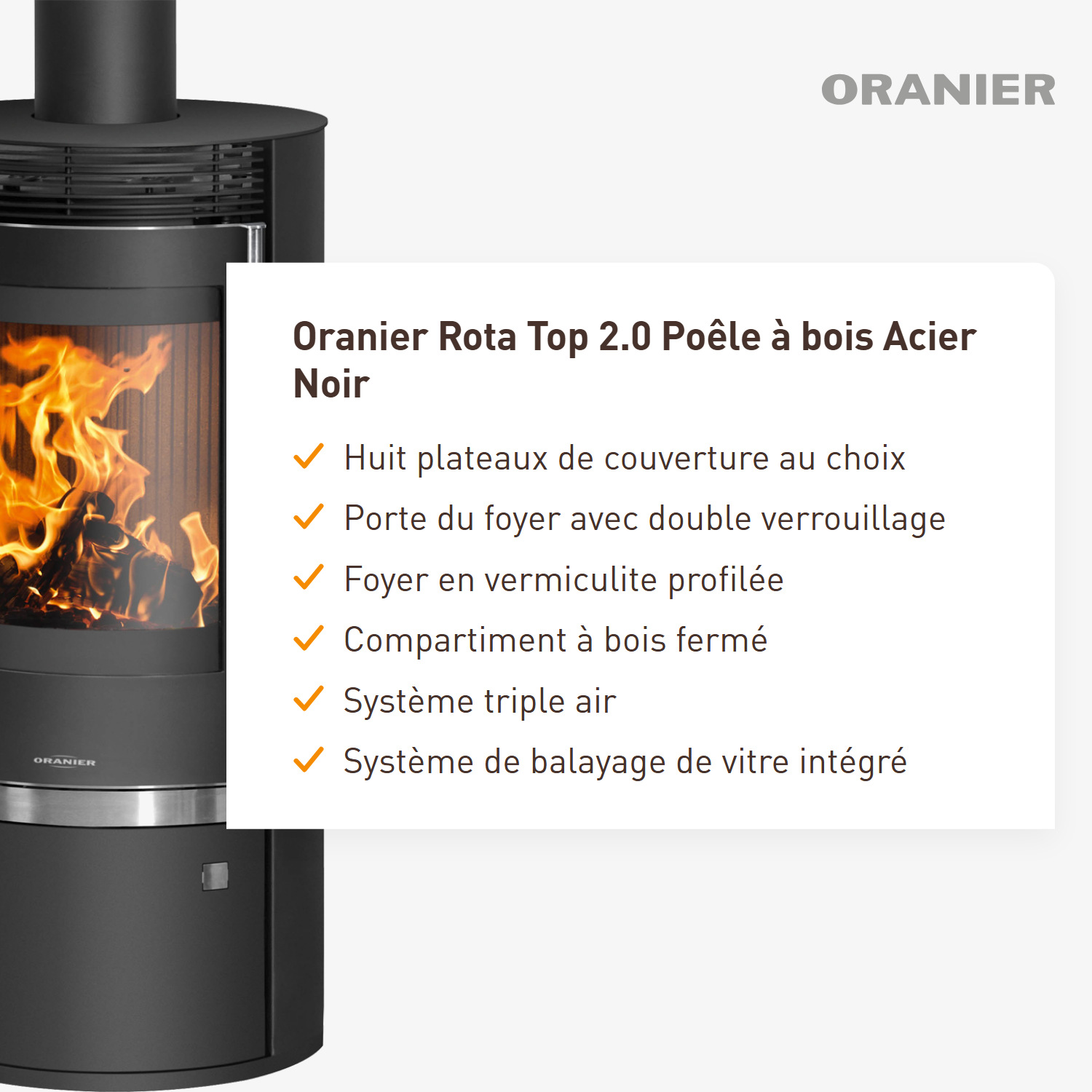 Oranier Rota Top 2.0 Poêle à bois Acier Noir