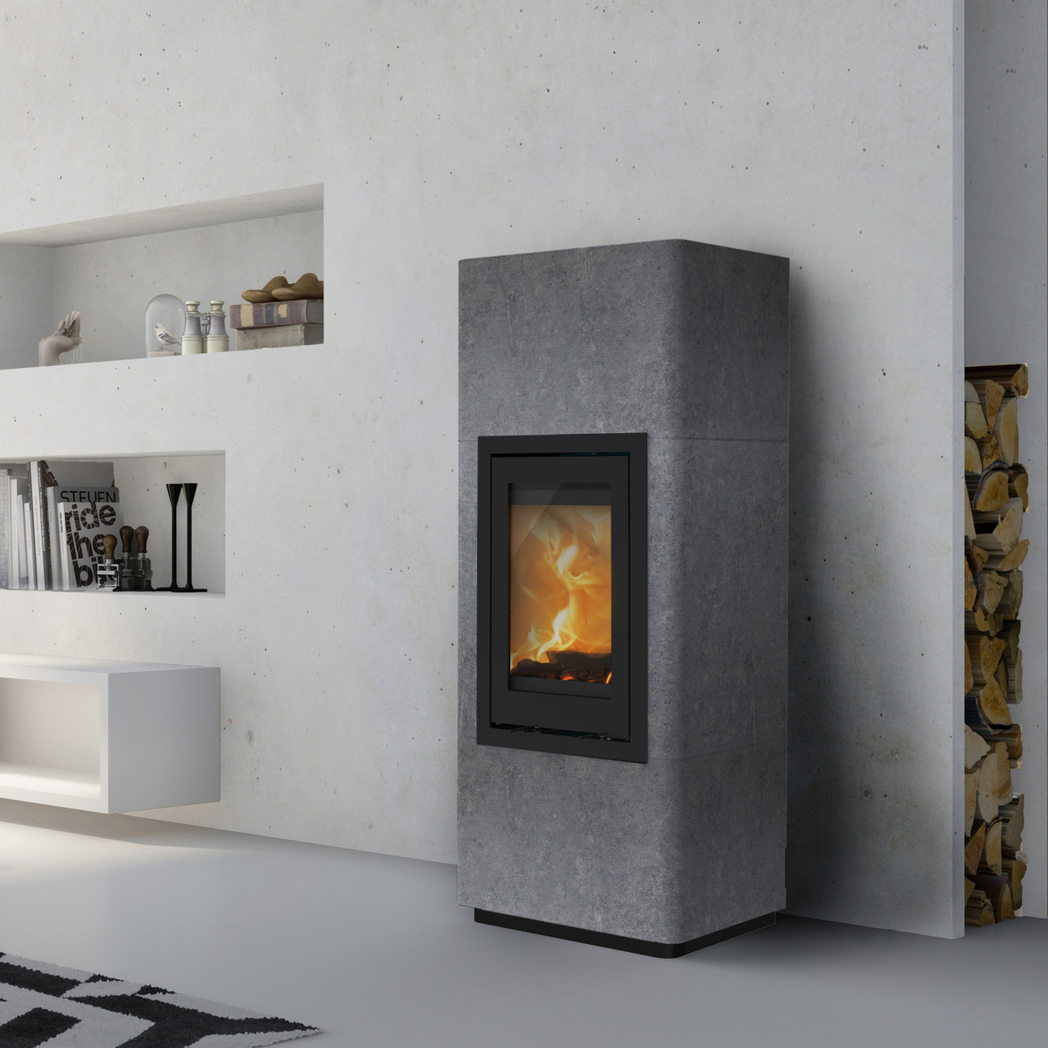 Lotus Beto 700M Kaminofen, Beton, Türanschlag links, Topplatte schwarz
