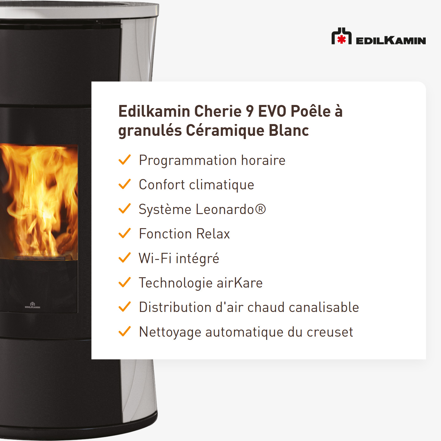 Edilkamin Cherie 9 EVO poêle à granulés céramique blanc