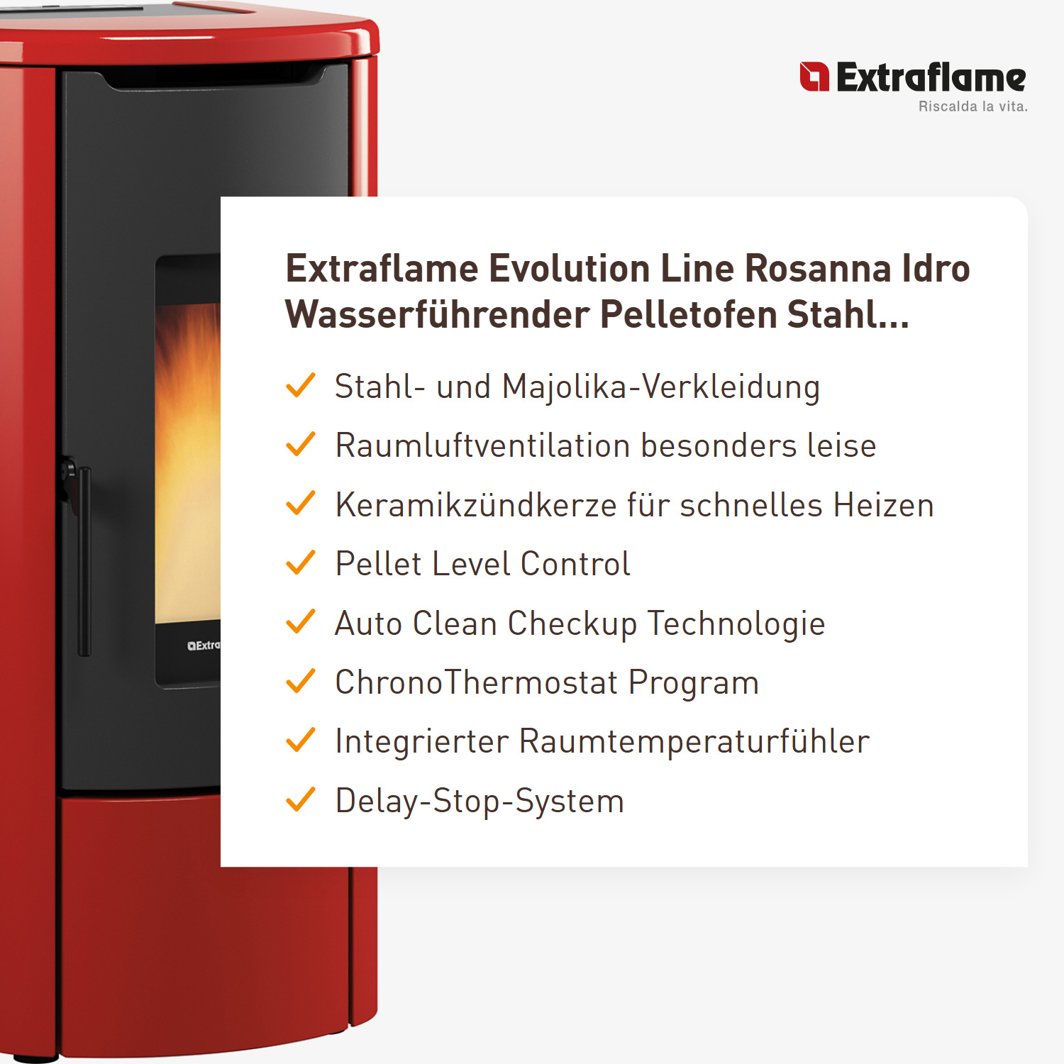 Extraflame Evolution Line Rosanna Idro Wasserführender Pelletofen Stahl Bordeaux