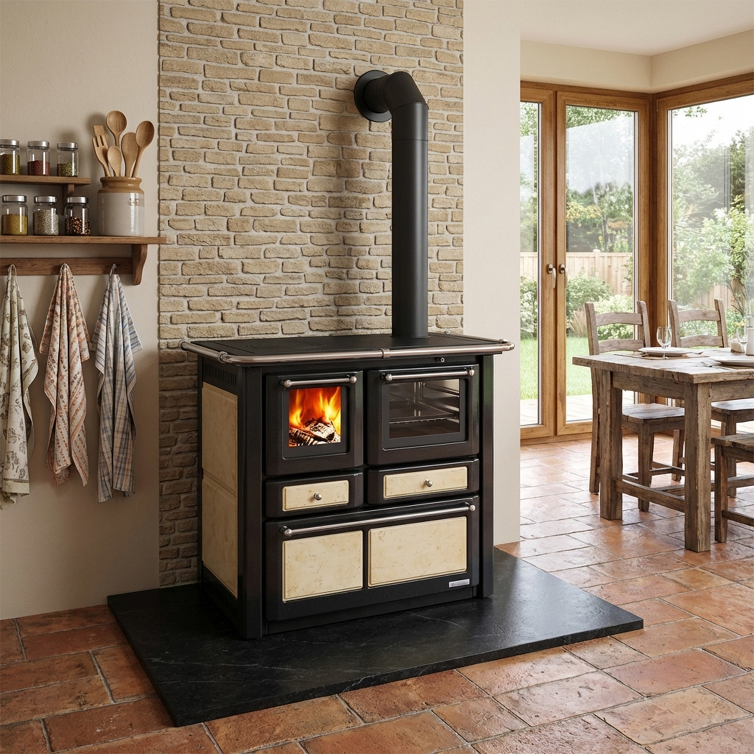 Westminster cuisinière à bois K 85 F II antique raccordement tuyaux à droite