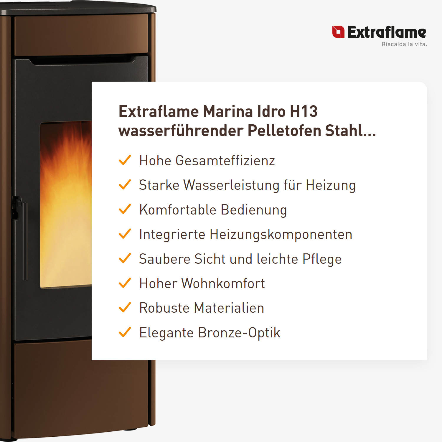 Extraflame Marina Idro H13 wasserführender Pelletofen Stahl Bronze