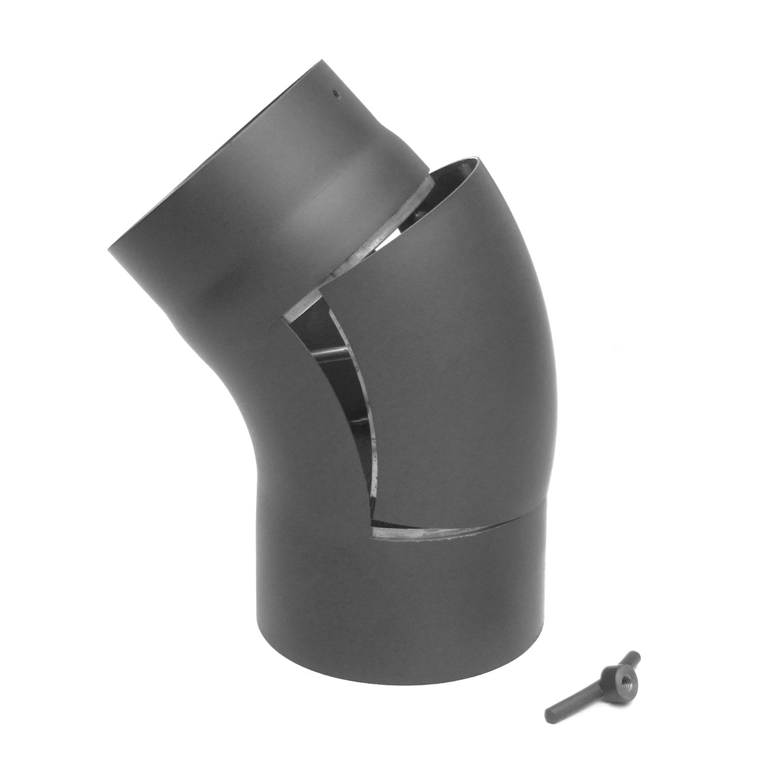 Raik Basic coude de tuyau de fumée 150mm gris fonte 45° tiré avec porte pour tuyau de fumée / conduit de fumée