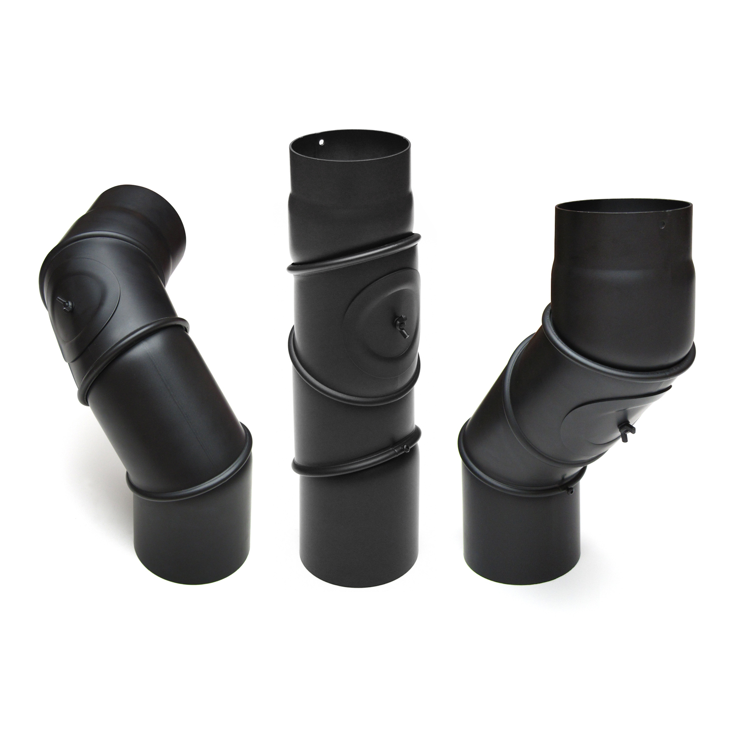 Raik Basic coude multiple 160mm noir avec porte – 4 pièces pour tuyau de fumée / conduit de fumée