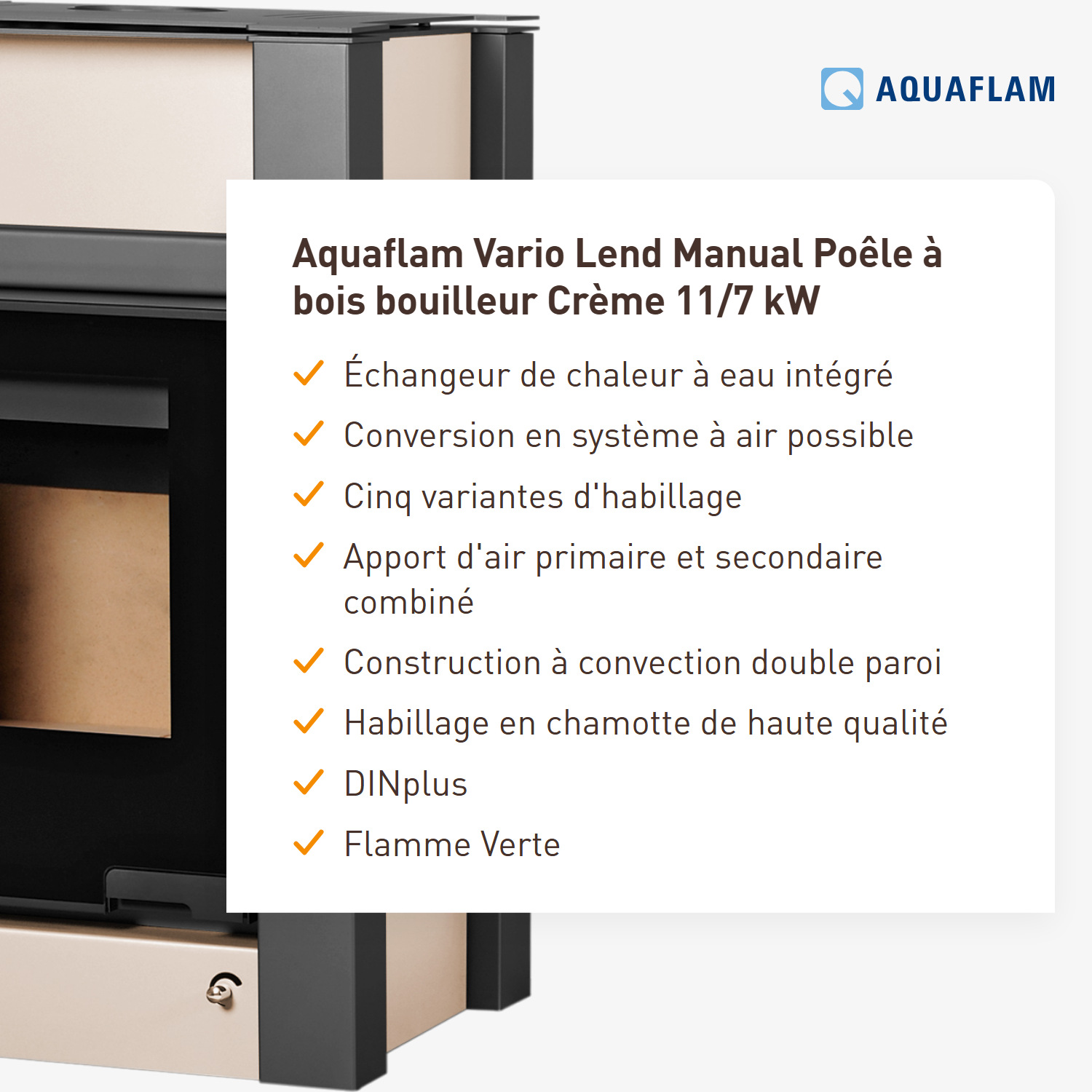 Aquaflam Vario Lend Manuel Poêle à bois hydraulique Crème 11/7 kW