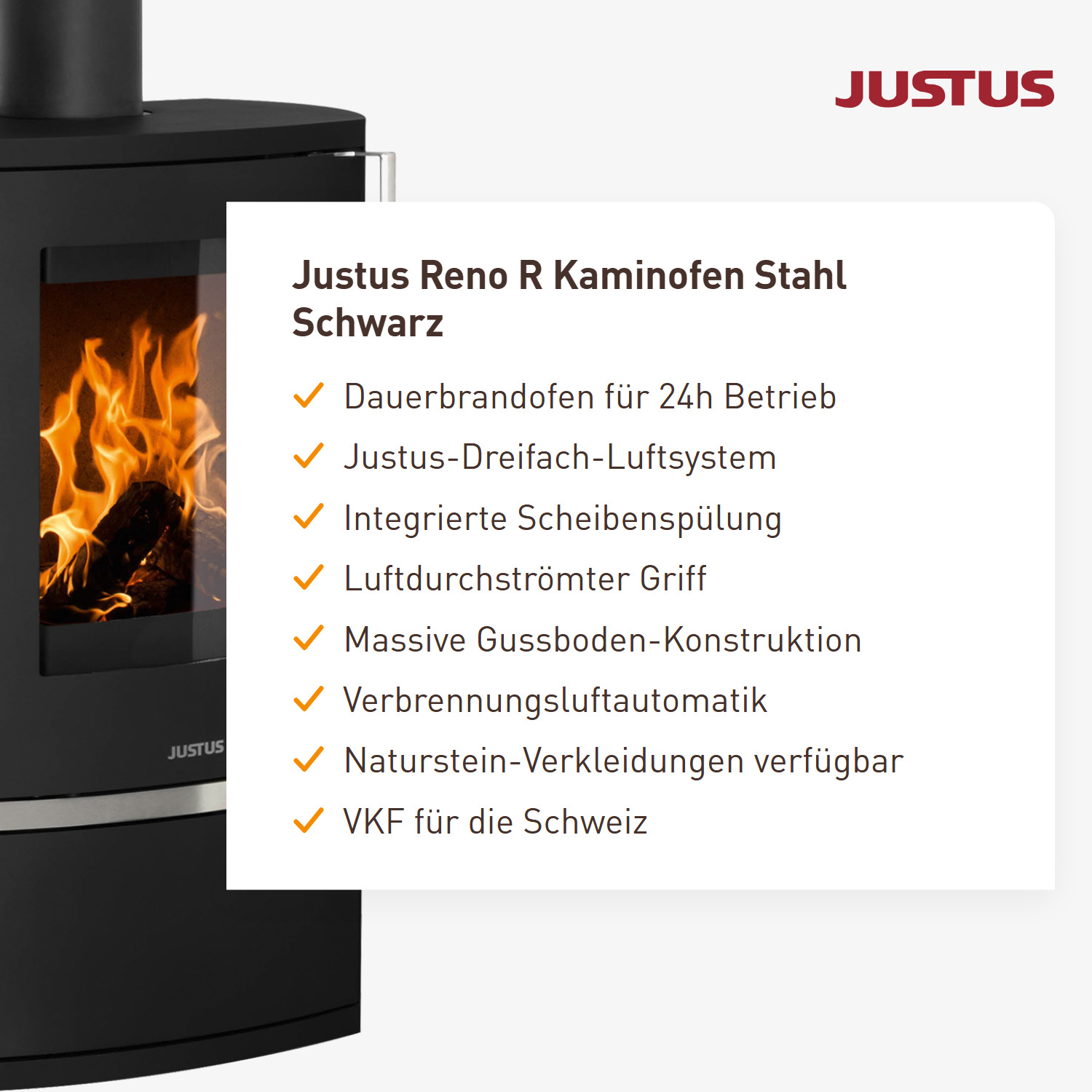 Justus Reno R Kaminofen Stahl Schwarz