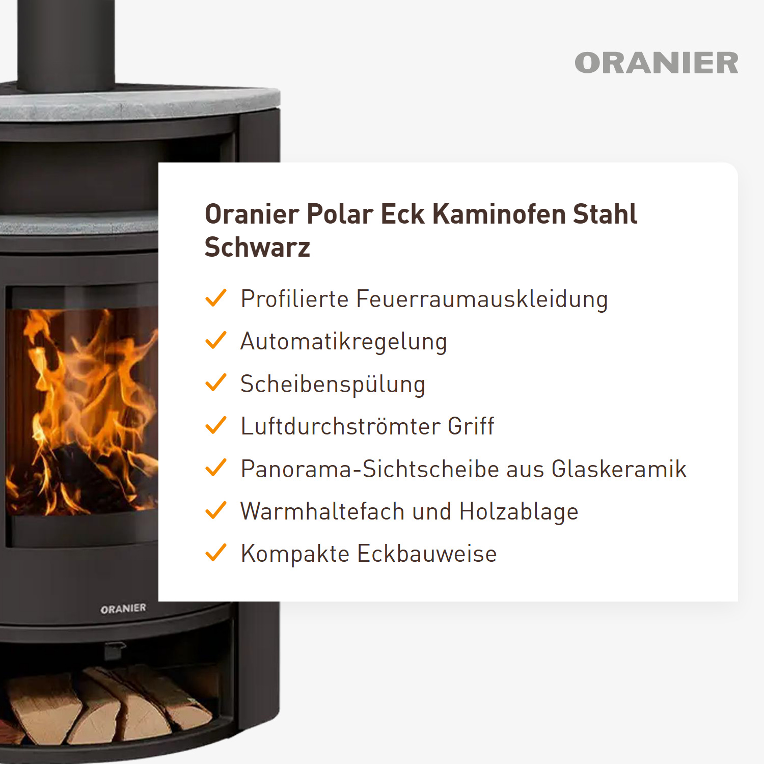 Oranier Polar Eck Kaminofen Stahl Schwarz
