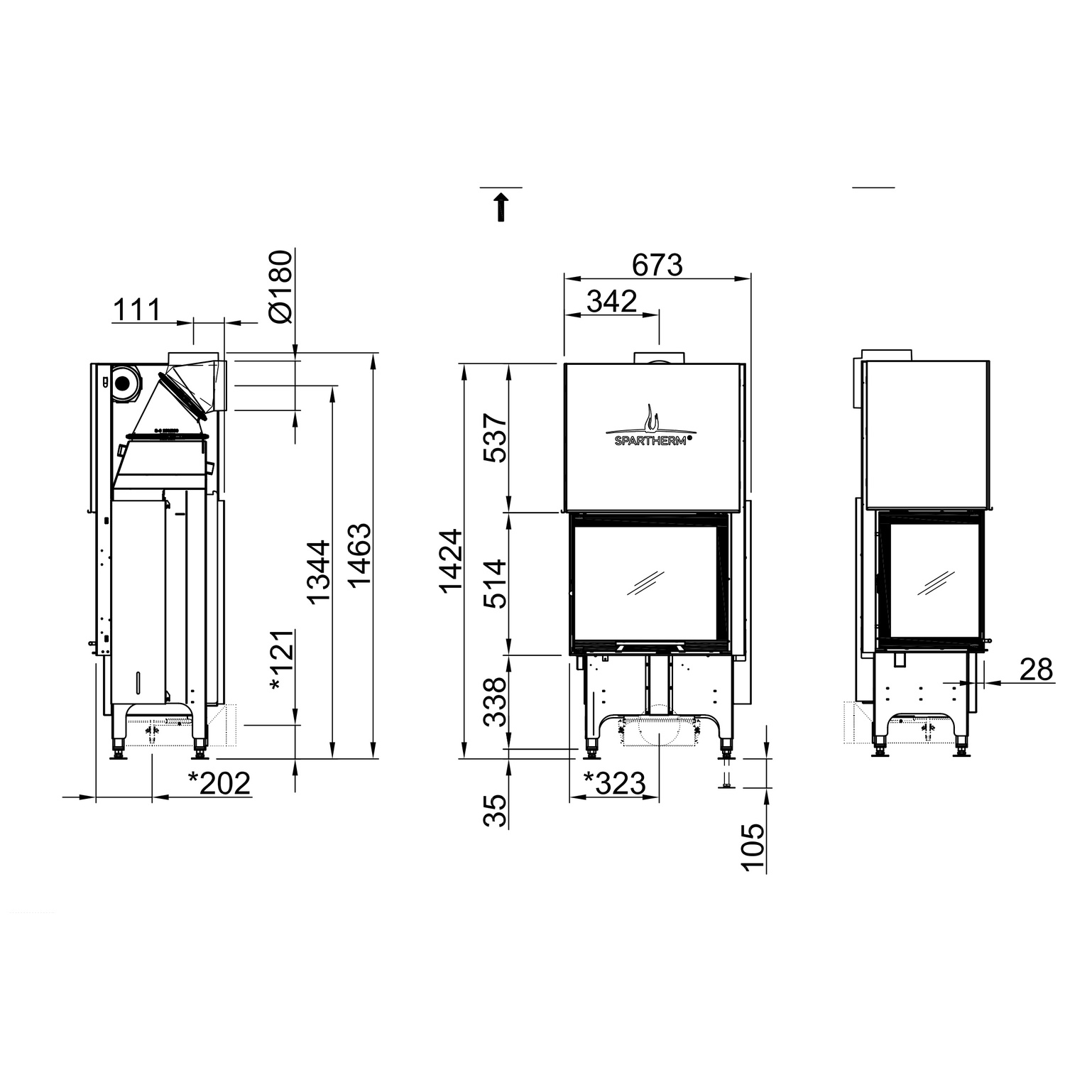 Spartherm Varia 2L-55h RLU Kamineinsatz 180 mm RR
