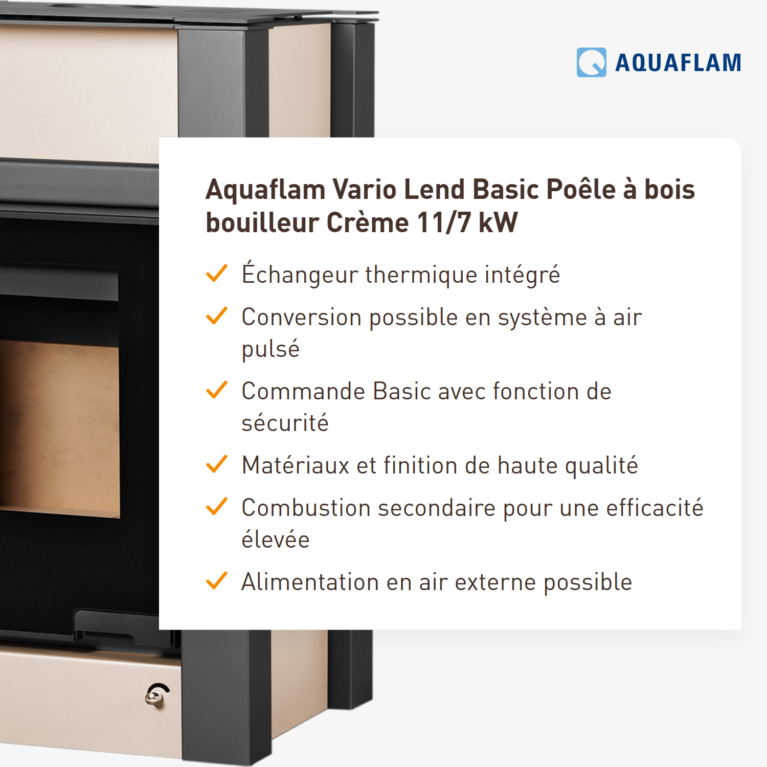 Aquaflam Vario Lend Basic Poêle à bois hydraulique Crème 11/7 kW