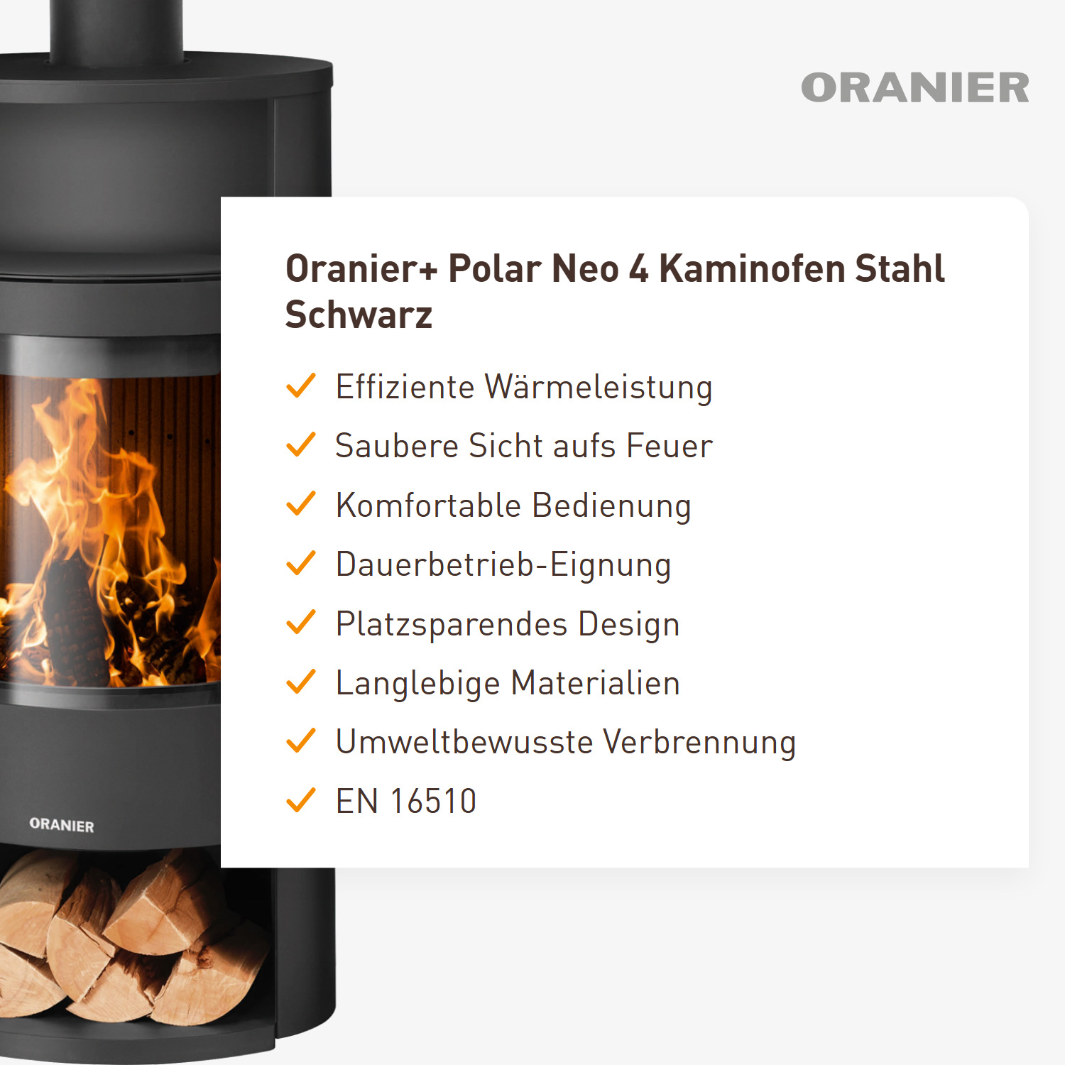 Oranier+ Polar Neo 4 Kaminofen Stahl Schwarz