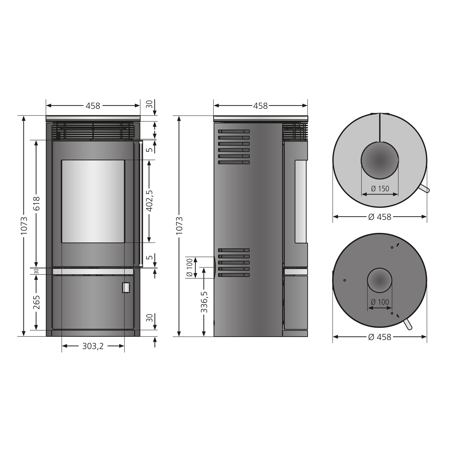 Oranier Rota Top 2.0 Kaminofen Stahl Schwarz mit Abdeckplatte Keramik Bordeauxrot